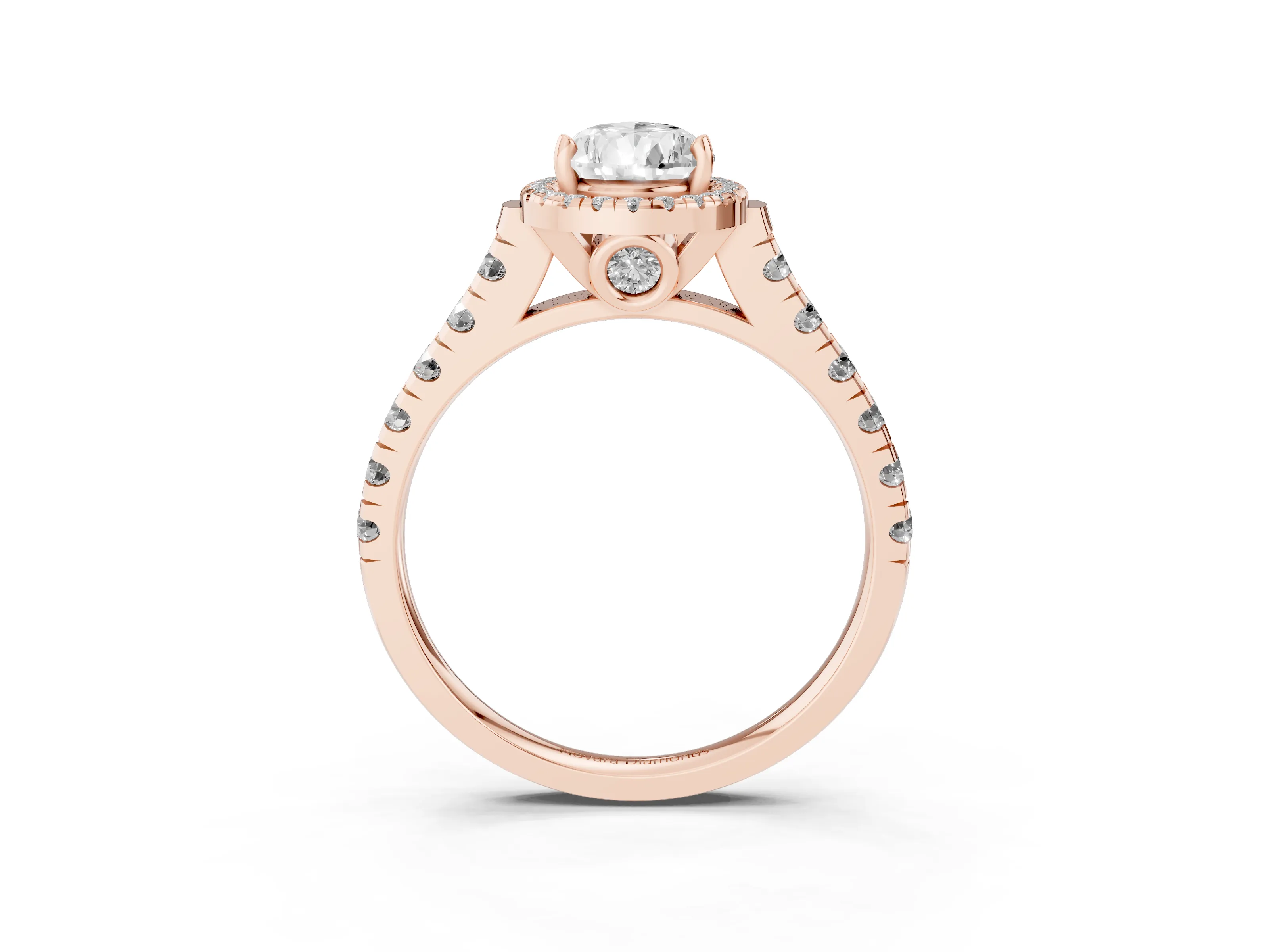 Pear Cut Diamond Halo Engagement Ring Set in Rose gold with Pavé Band and Prong-Set Center