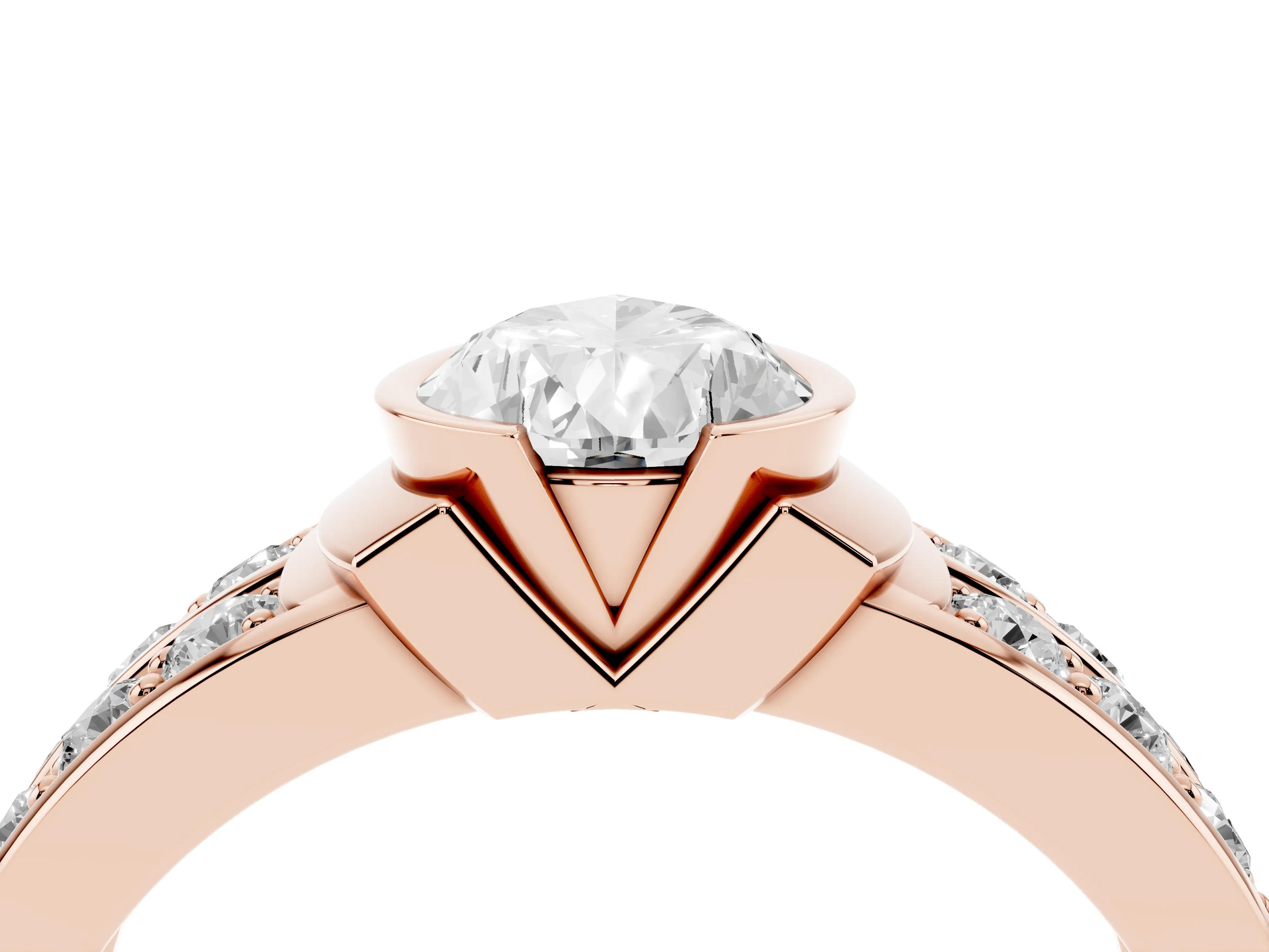 Pear Cut Diamond Wide Channel Set Band Ring Set in Rose gold with Bezel Setting