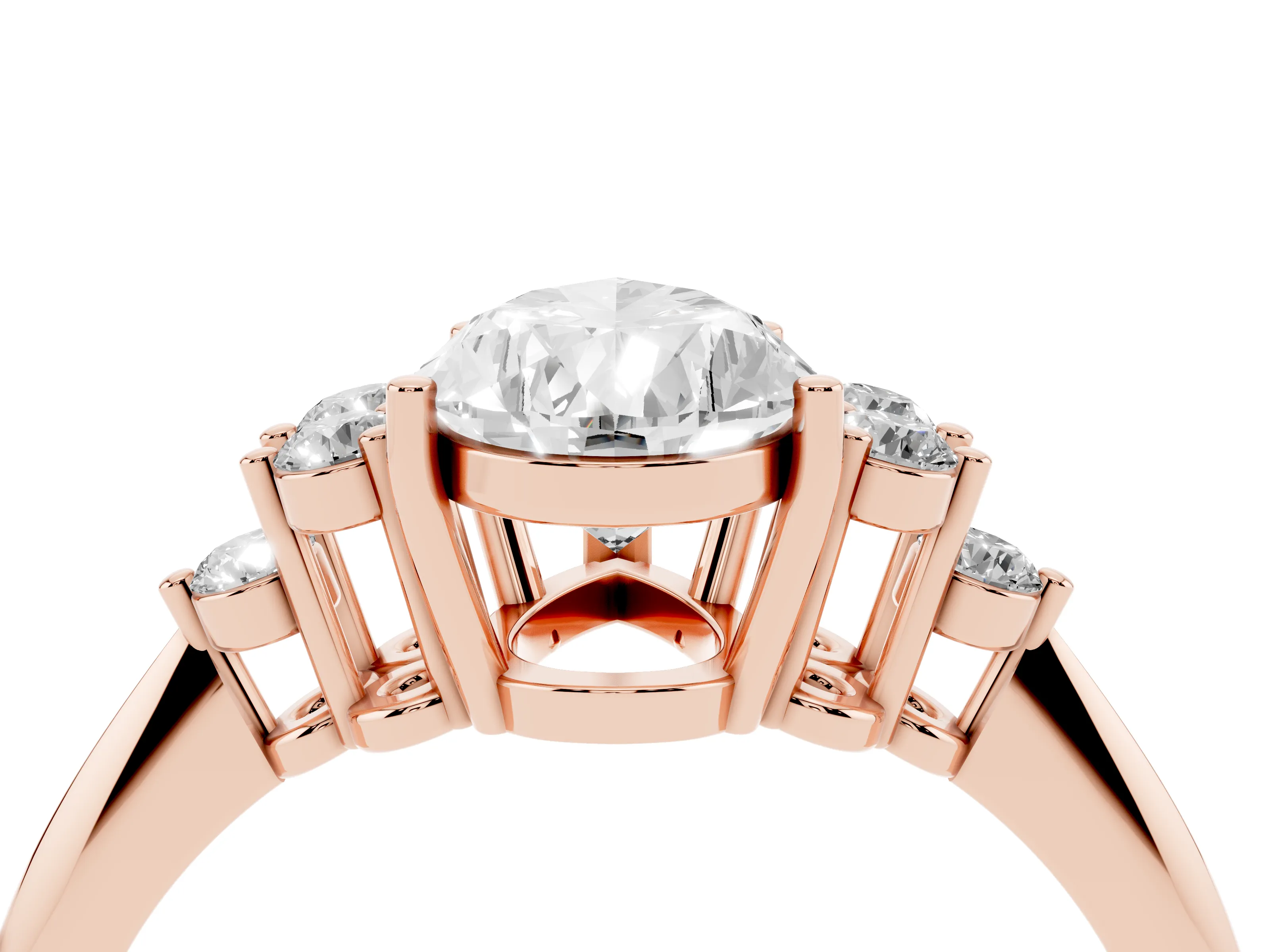 Pear Cut Diamond Cluster Ring Set in Rose gold with Plain Band and Prong Setting
