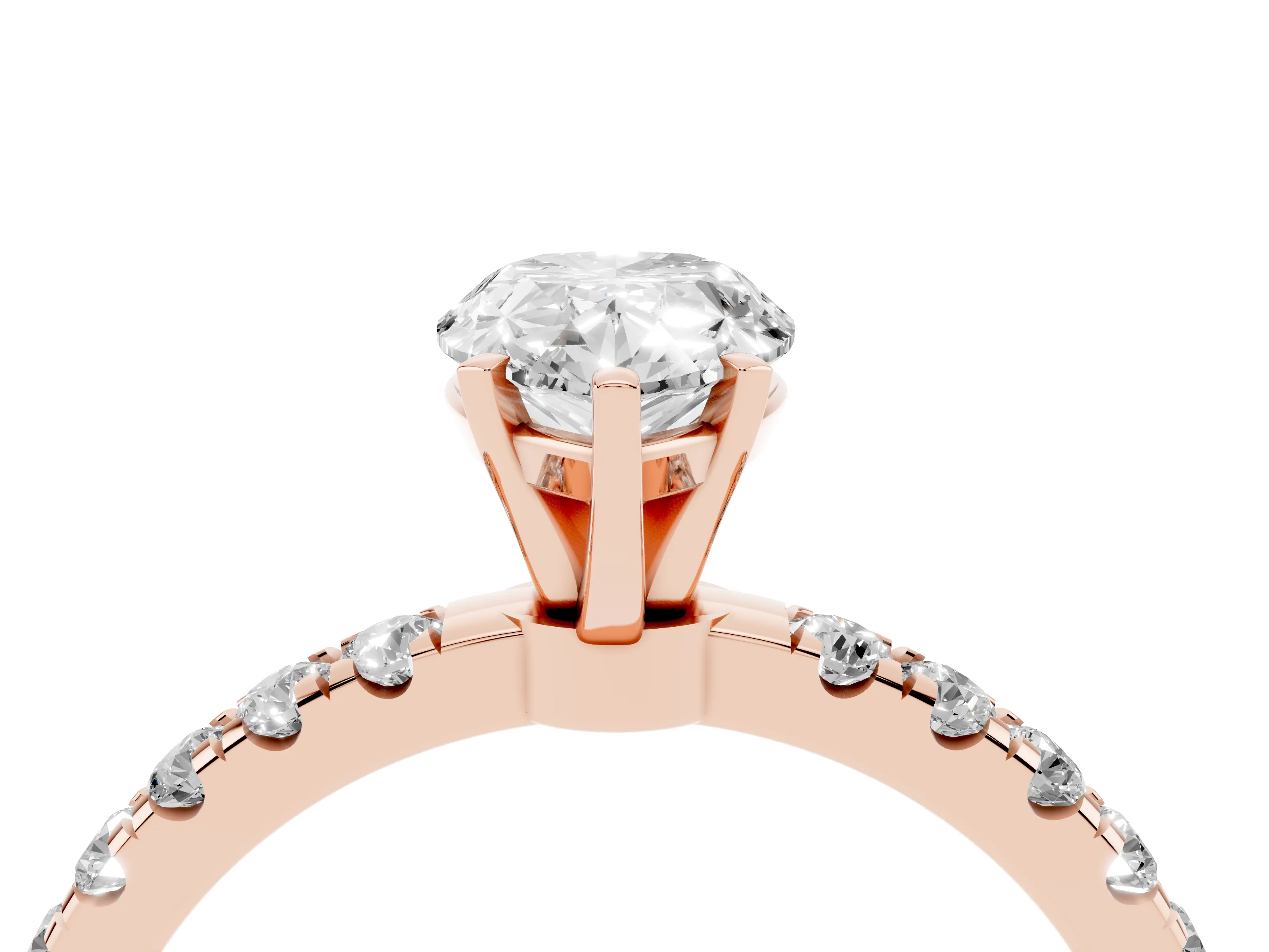 Pear Cut Diamond Solitaire Ring Set in Rose gold with Pavé Accents and Prong Setting
