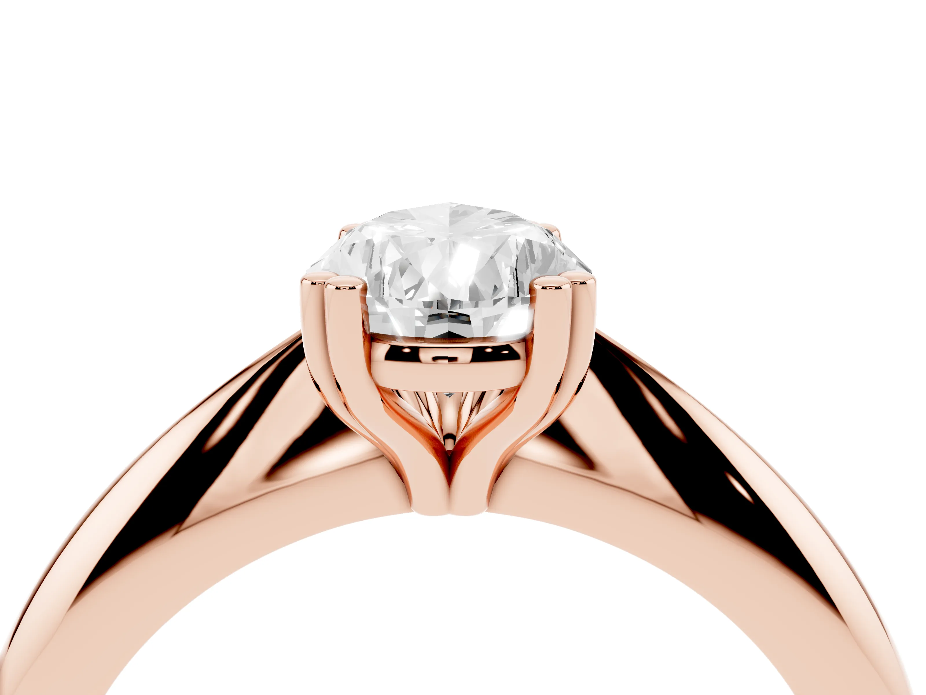 Pear Cut Diamond Solitaire Engagement Ring Set in Rose gold with Tapered Band and Prong Setting