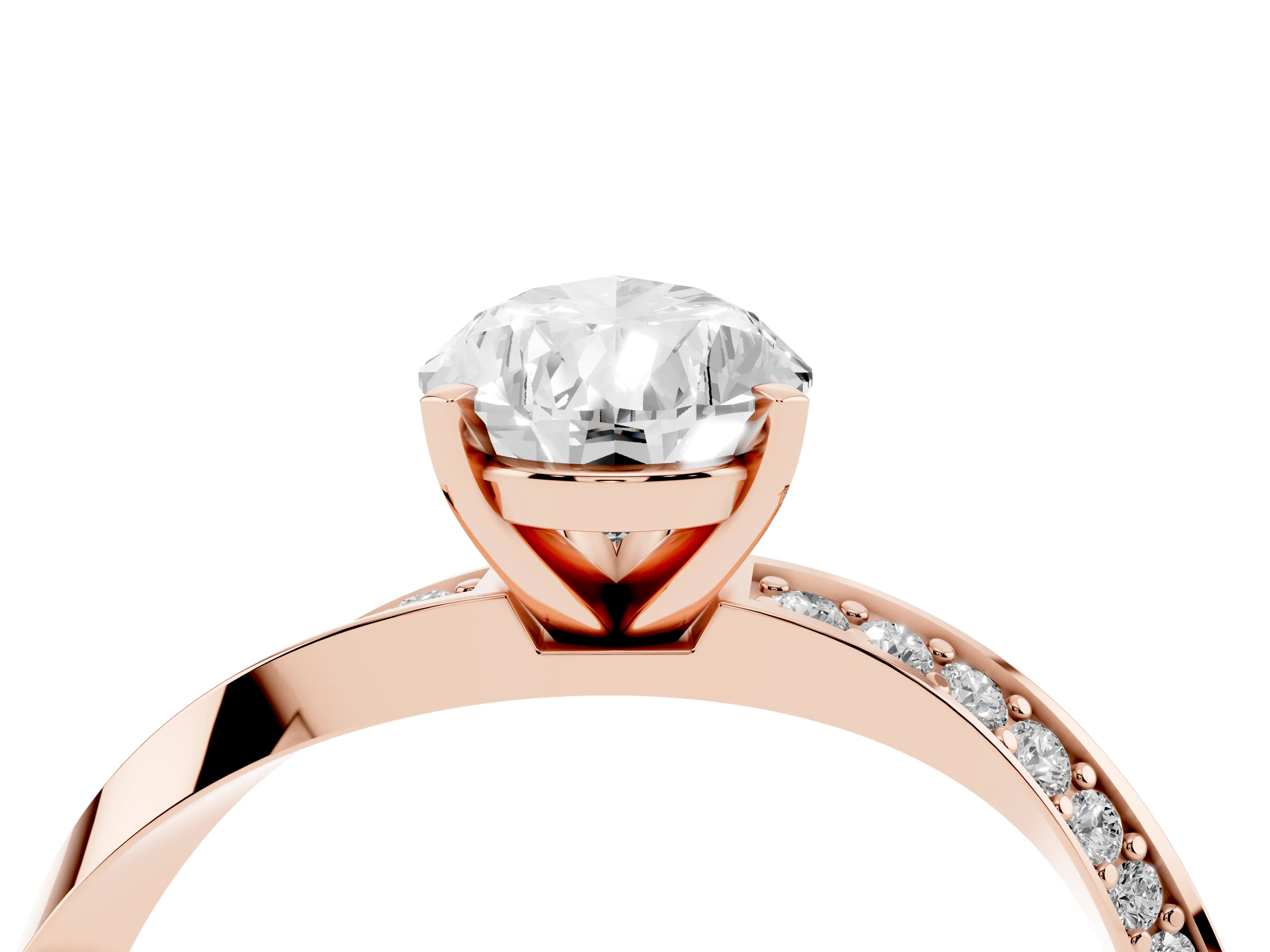 Pear Cut Diamond Engagement Ring Set in Rose gold with Side Stone Accents and Prong Setting