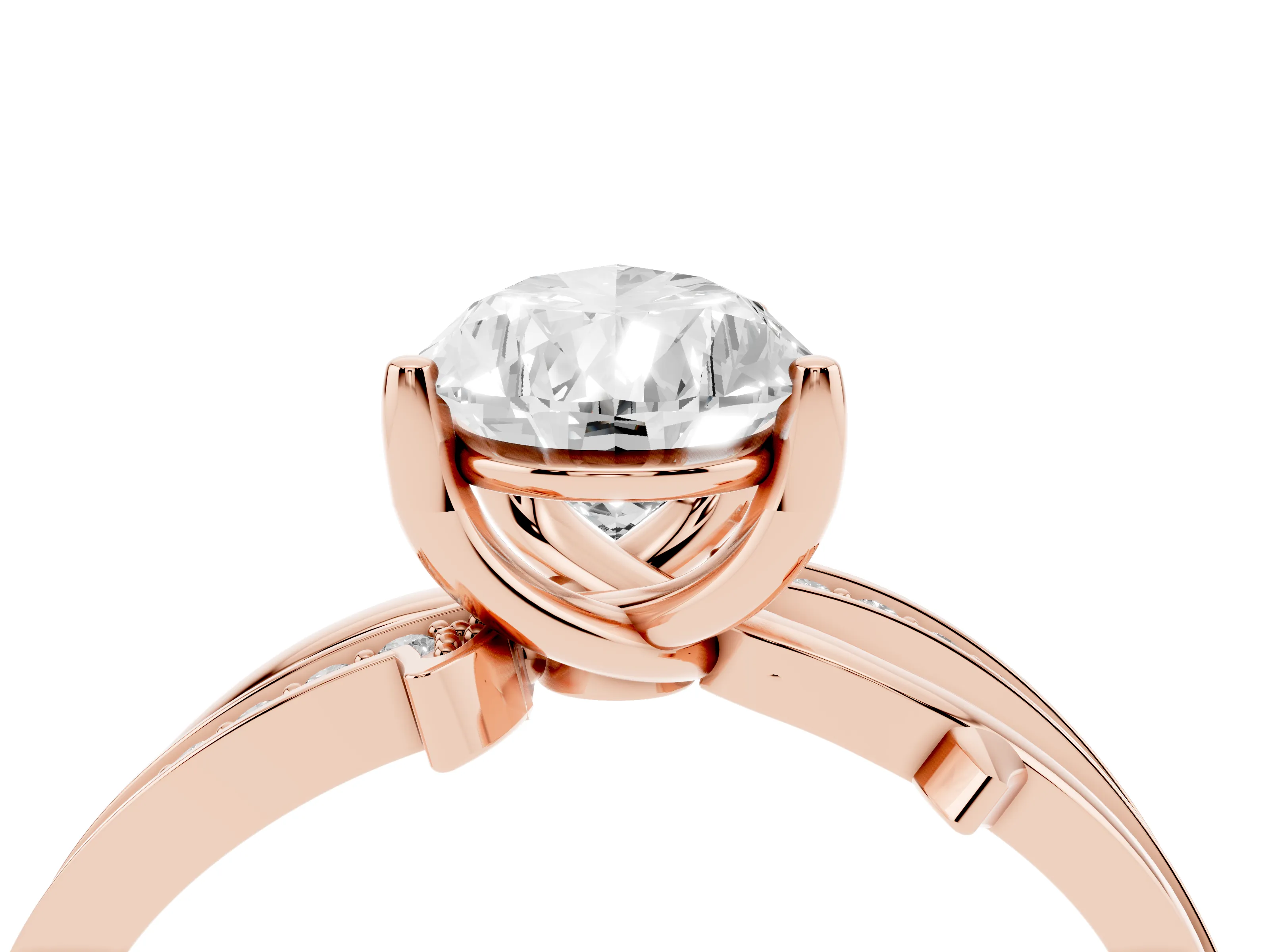 Pear Cut Diamond Pavé Twist Band Solitaire Ring Set in Rose gold with Prong Setting