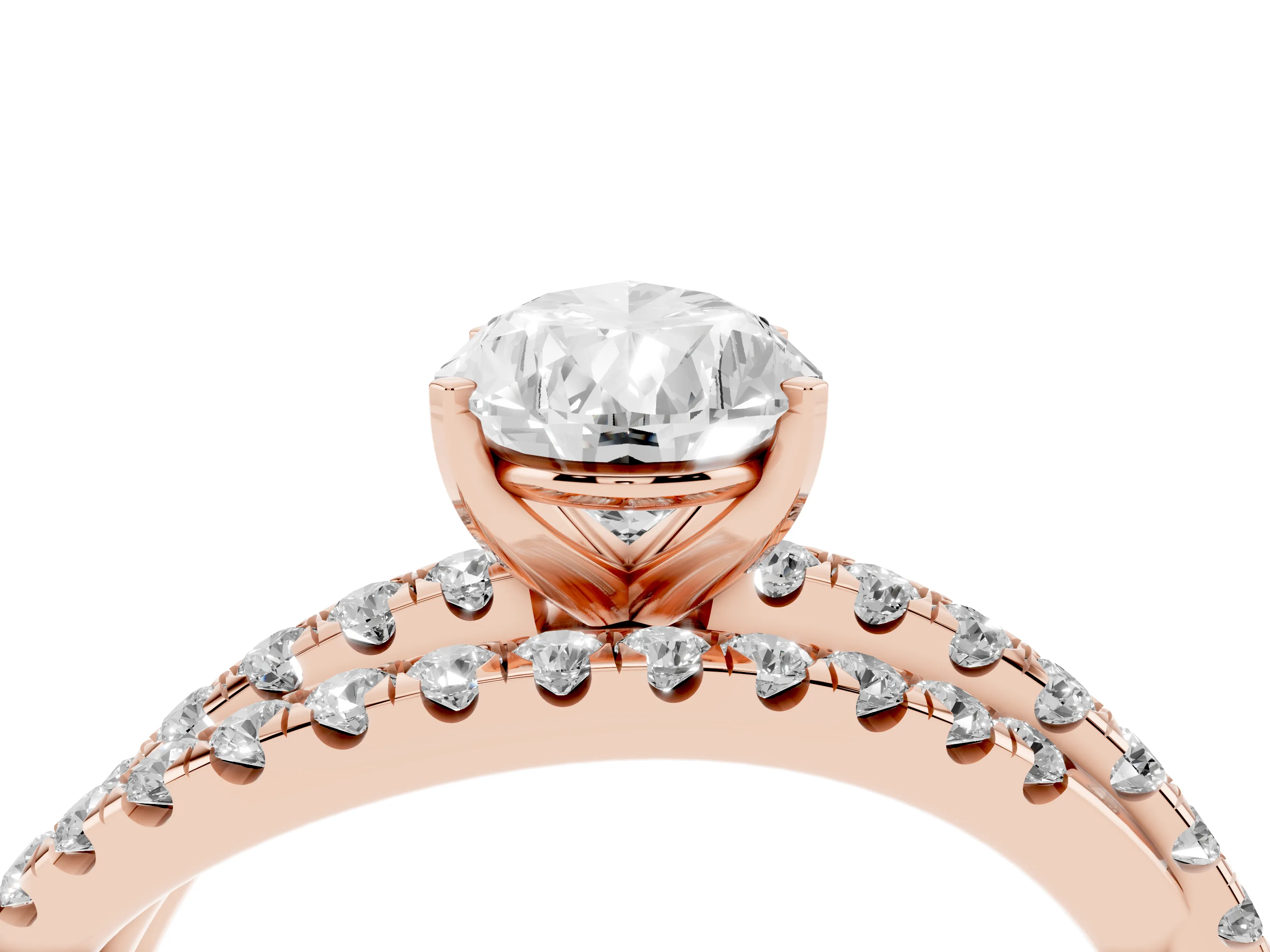 Pear Cut Diamond Solitaire Twist Band Ring Set in Rose gold with Pavé Setting and Prong Head