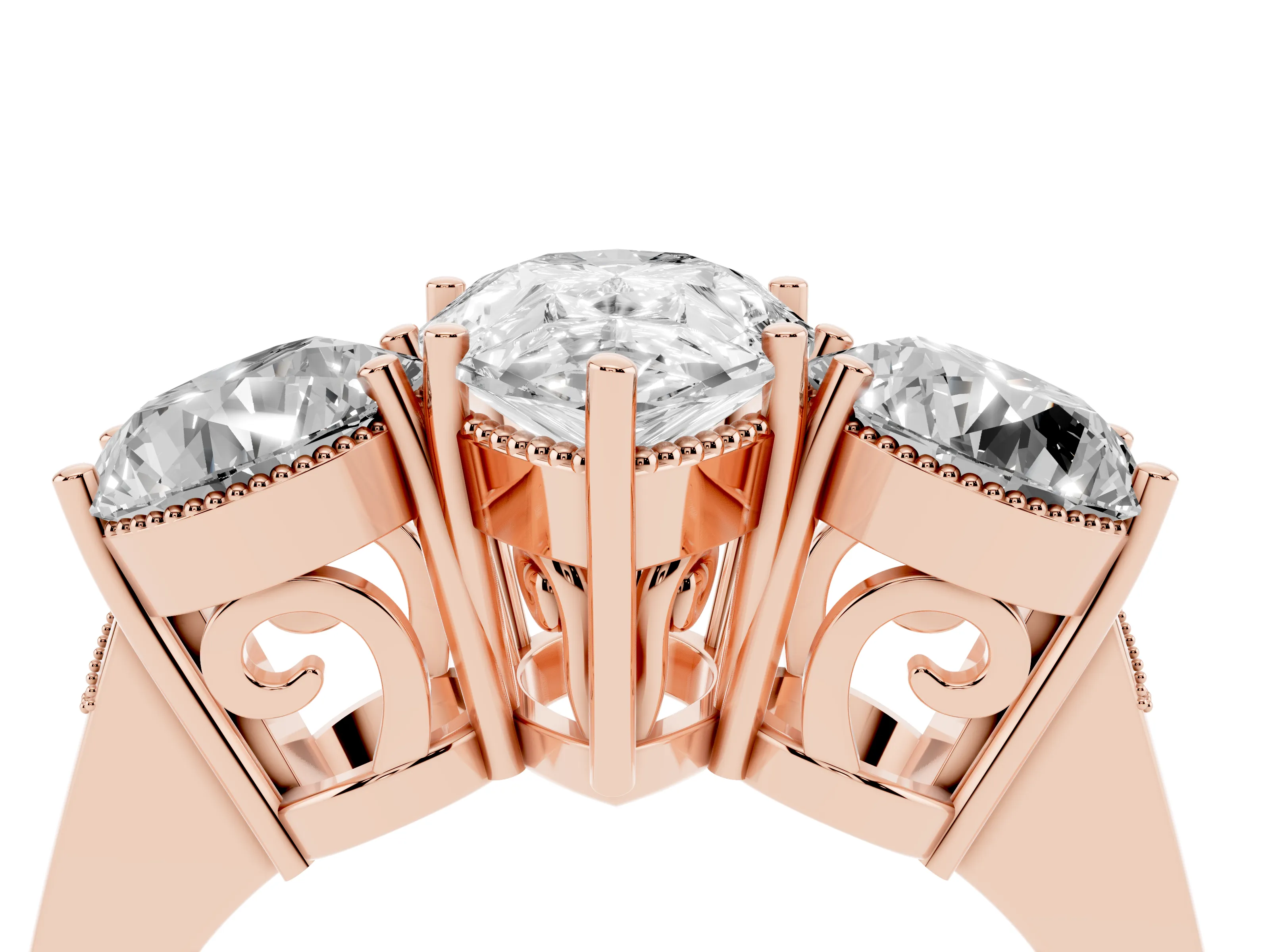 Pear Cut Diamond Three-Stone Engagement Ring Set in Rose gold with Polished Band