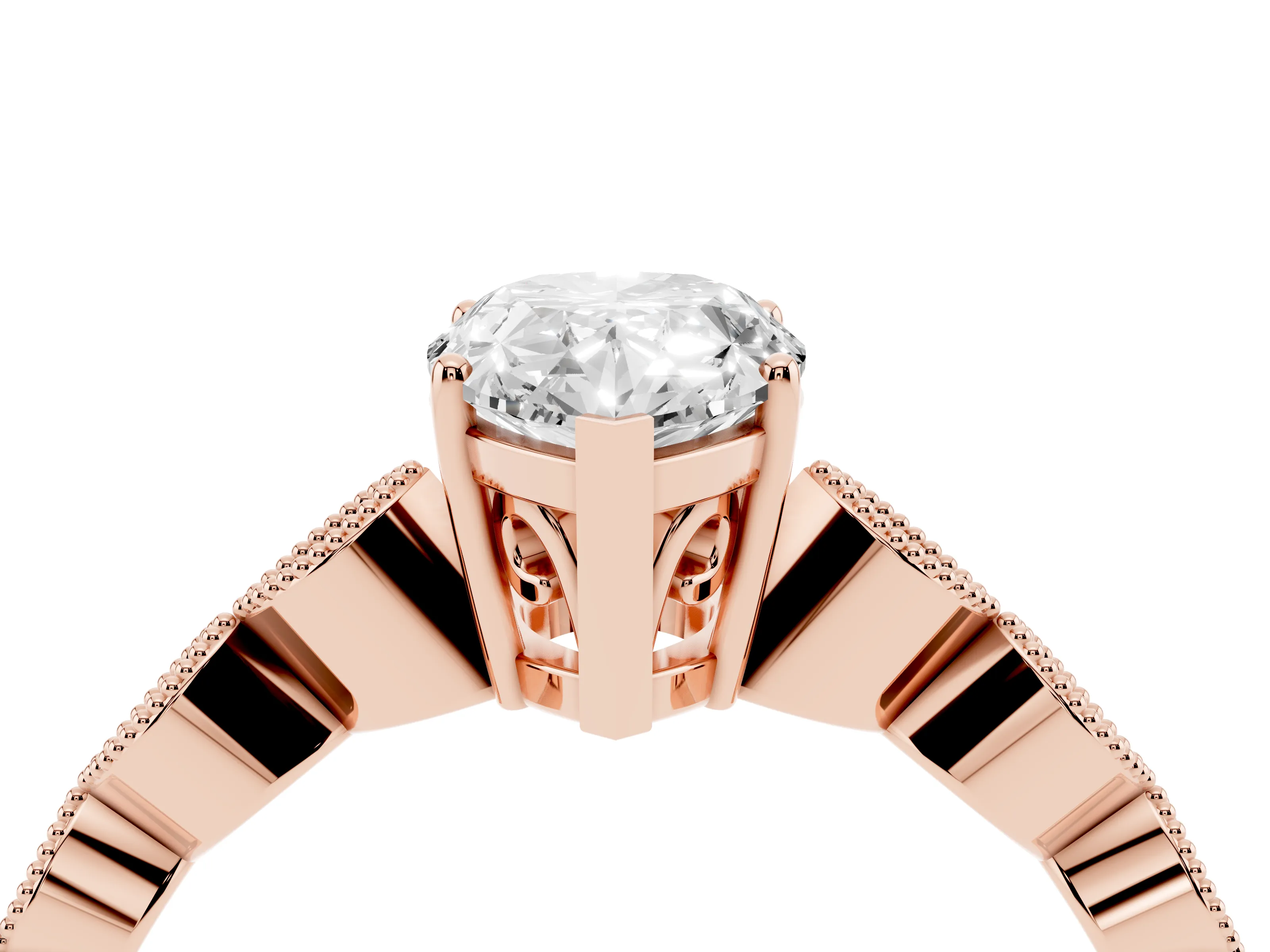 Pear Cut Diamond Solitaire Ring Set in Rose gold with Infinity Twist Pavé Band