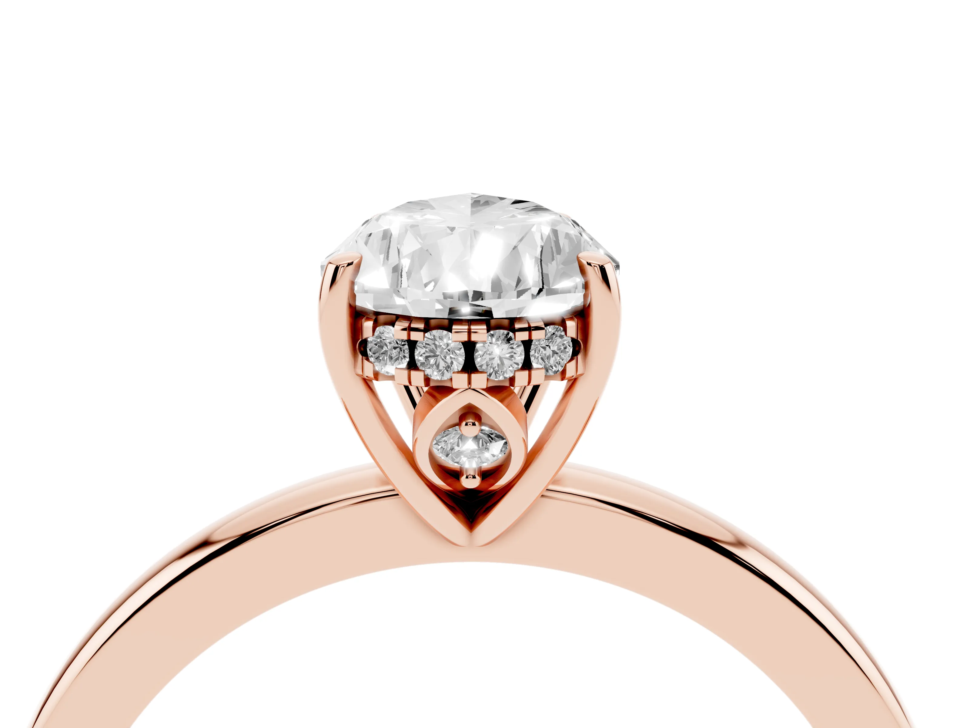 Pear Cut Diamond Solitaire Ring Set in Rose gold with Plain Band and Prong Setting