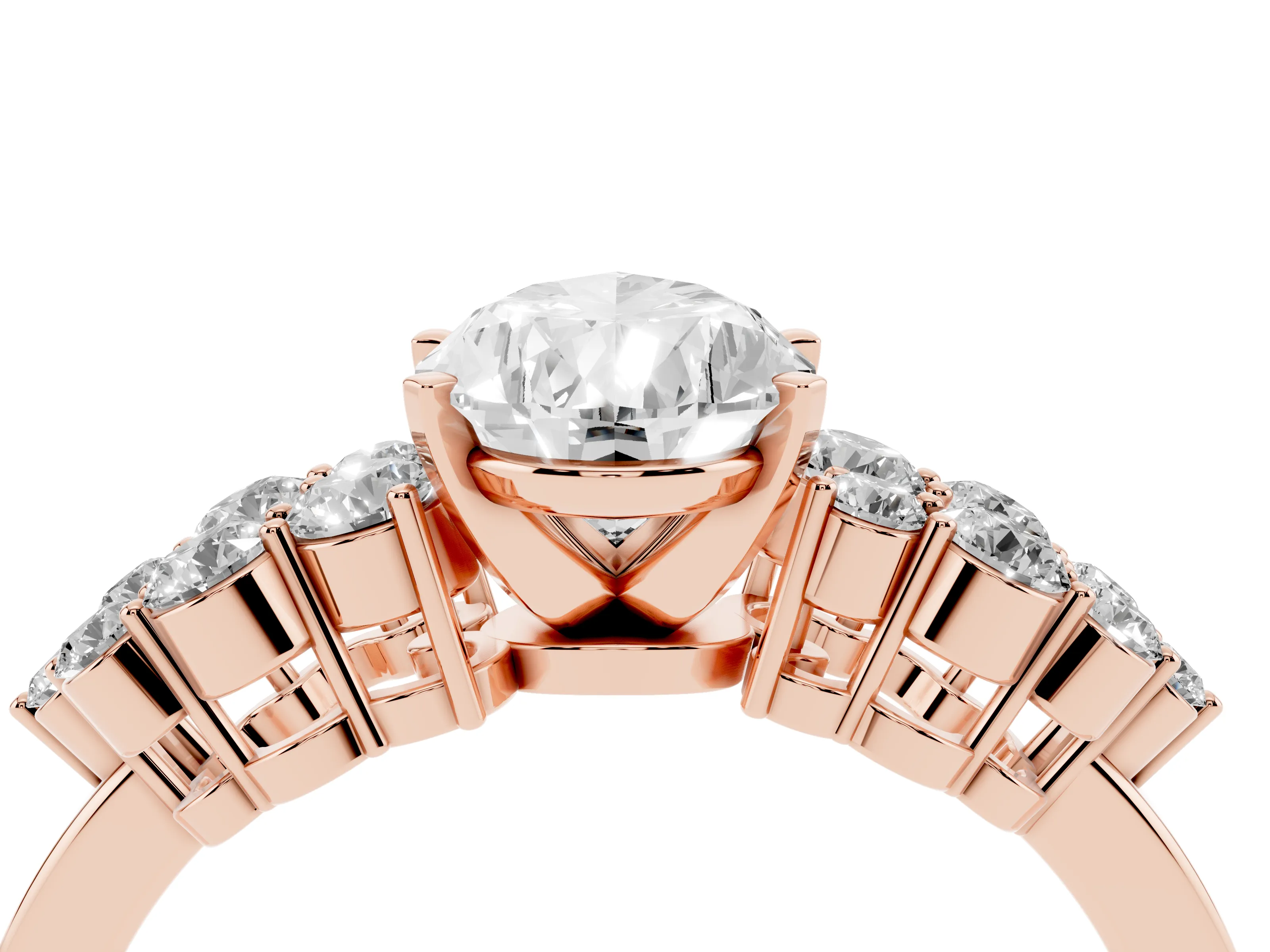 Pear Cut Diamond Cluster Engagement Ring Set in Rose gold with Pavé Band and Prong Setting