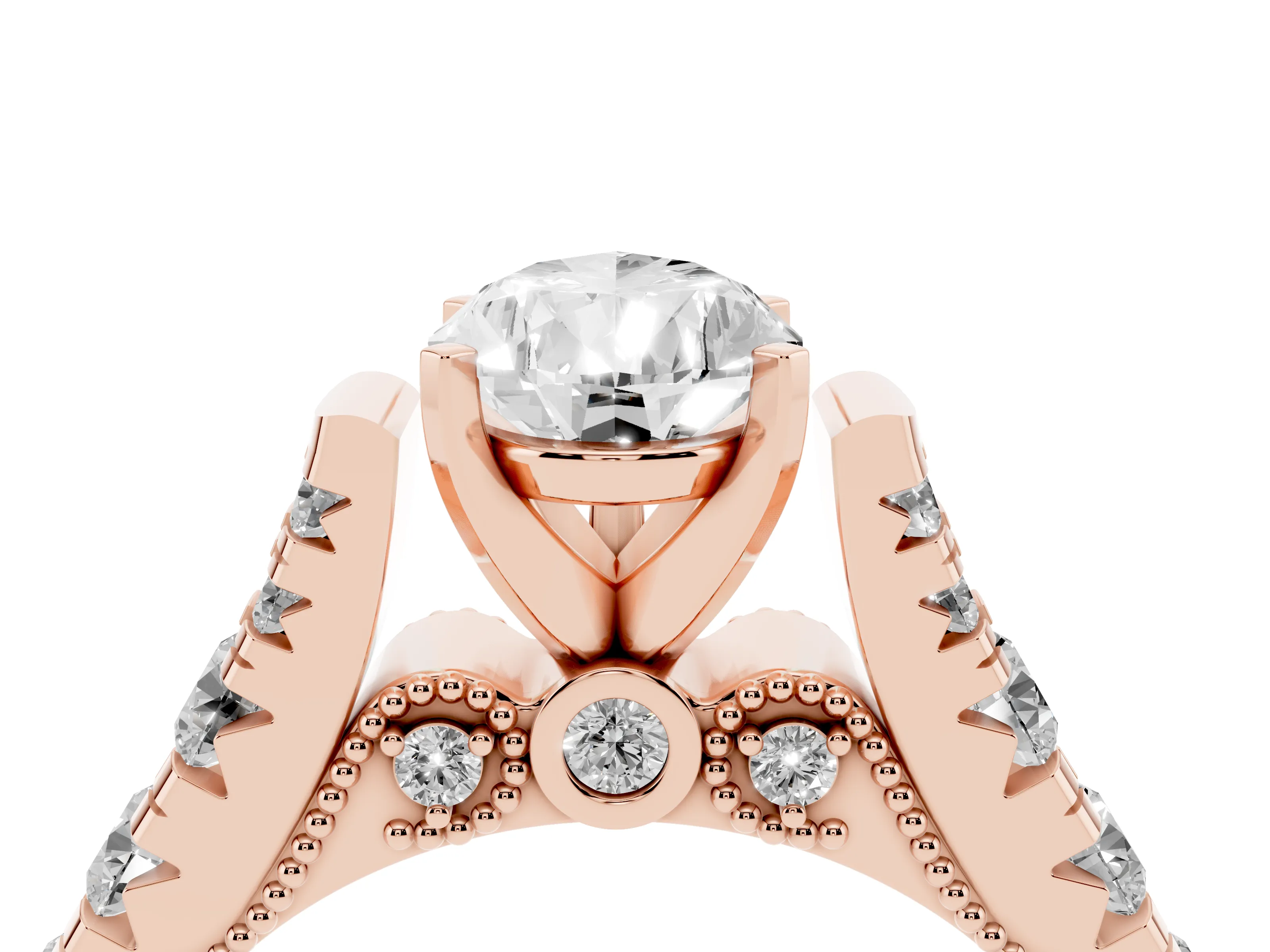 Pear Cut Diamond Classic Solitaire Ring Set in Rose gold with Pavé Band and Prong Setting
