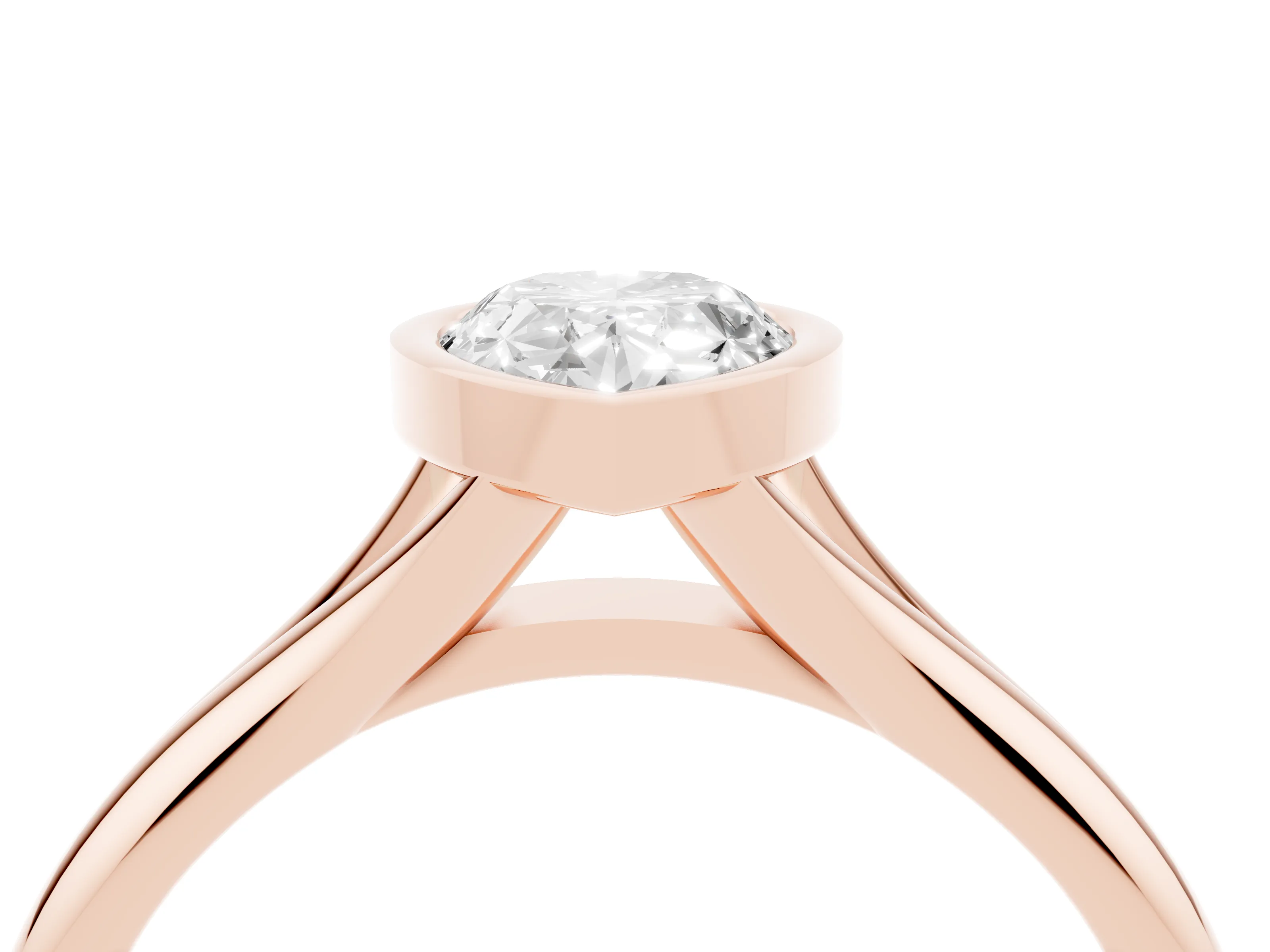 Bezel Set Pear Cut Diamond Solitaire Ring Set in Rose gold with Smooth Band