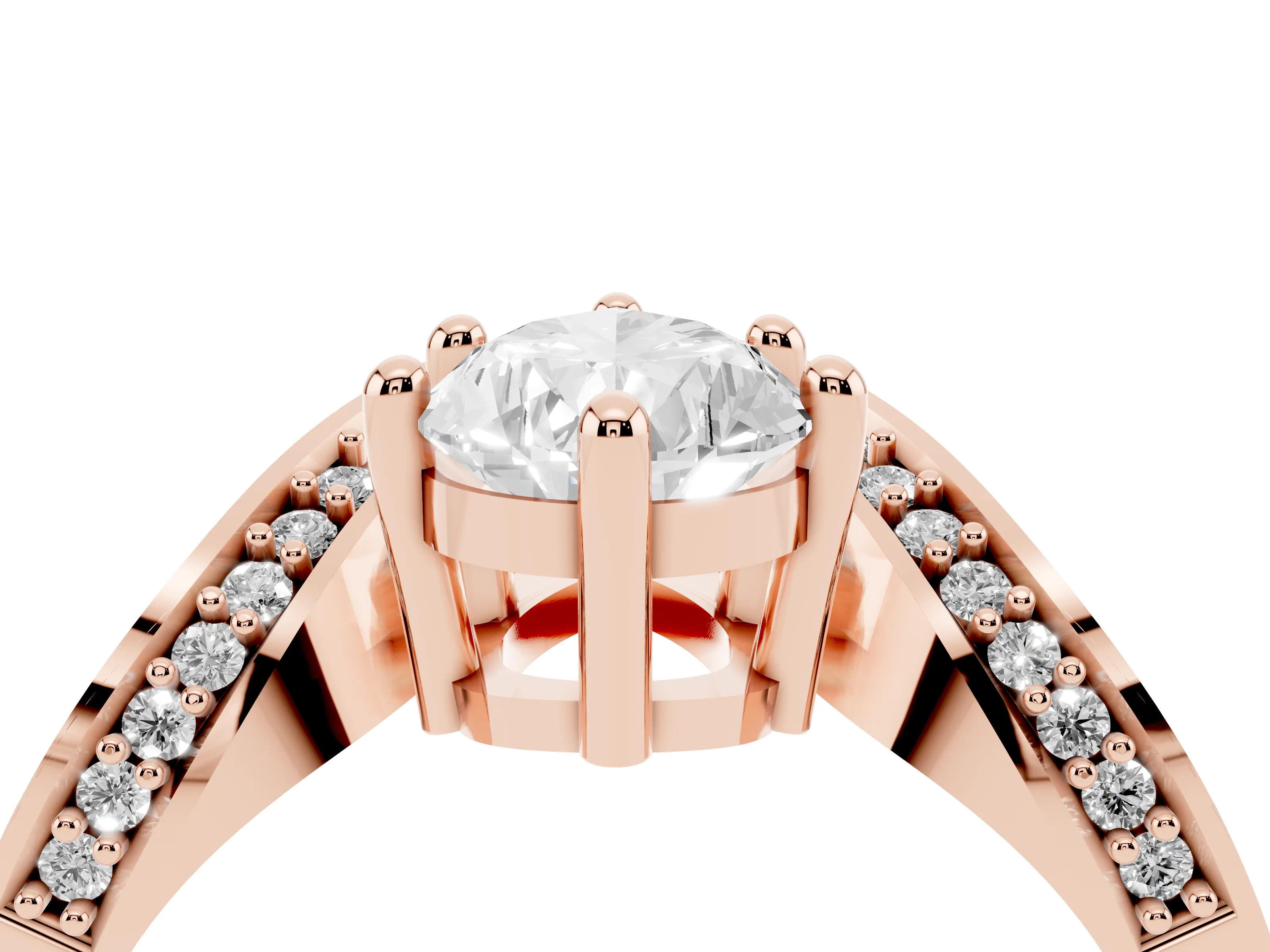 Pear Cut Diamond Solitaire Engagement Ring Set in Rose gold with Pavé Shoulders
