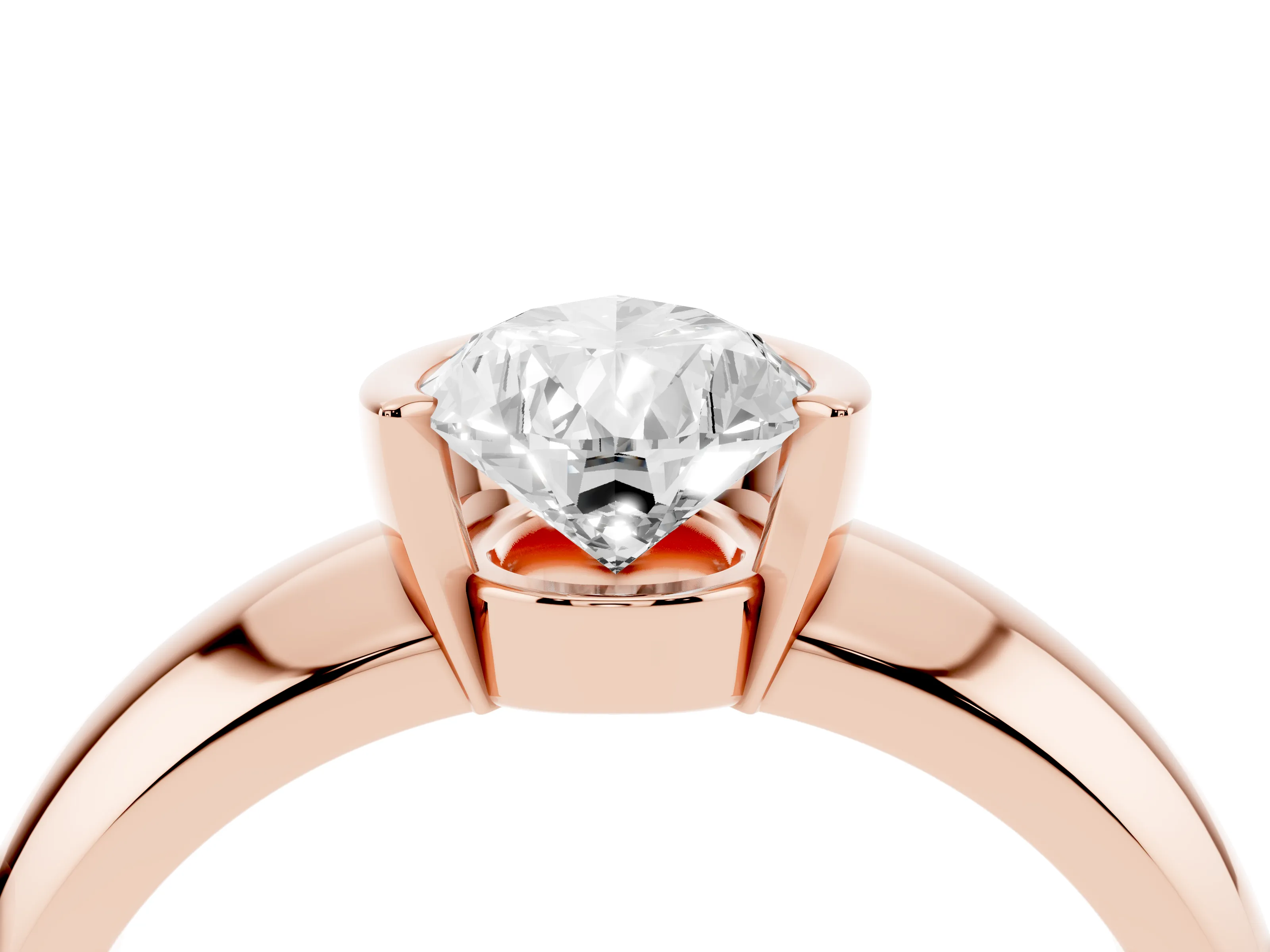 Pear Cut Diamond Solitaire Tension Set Ring Set in Rose gold with Wide Band