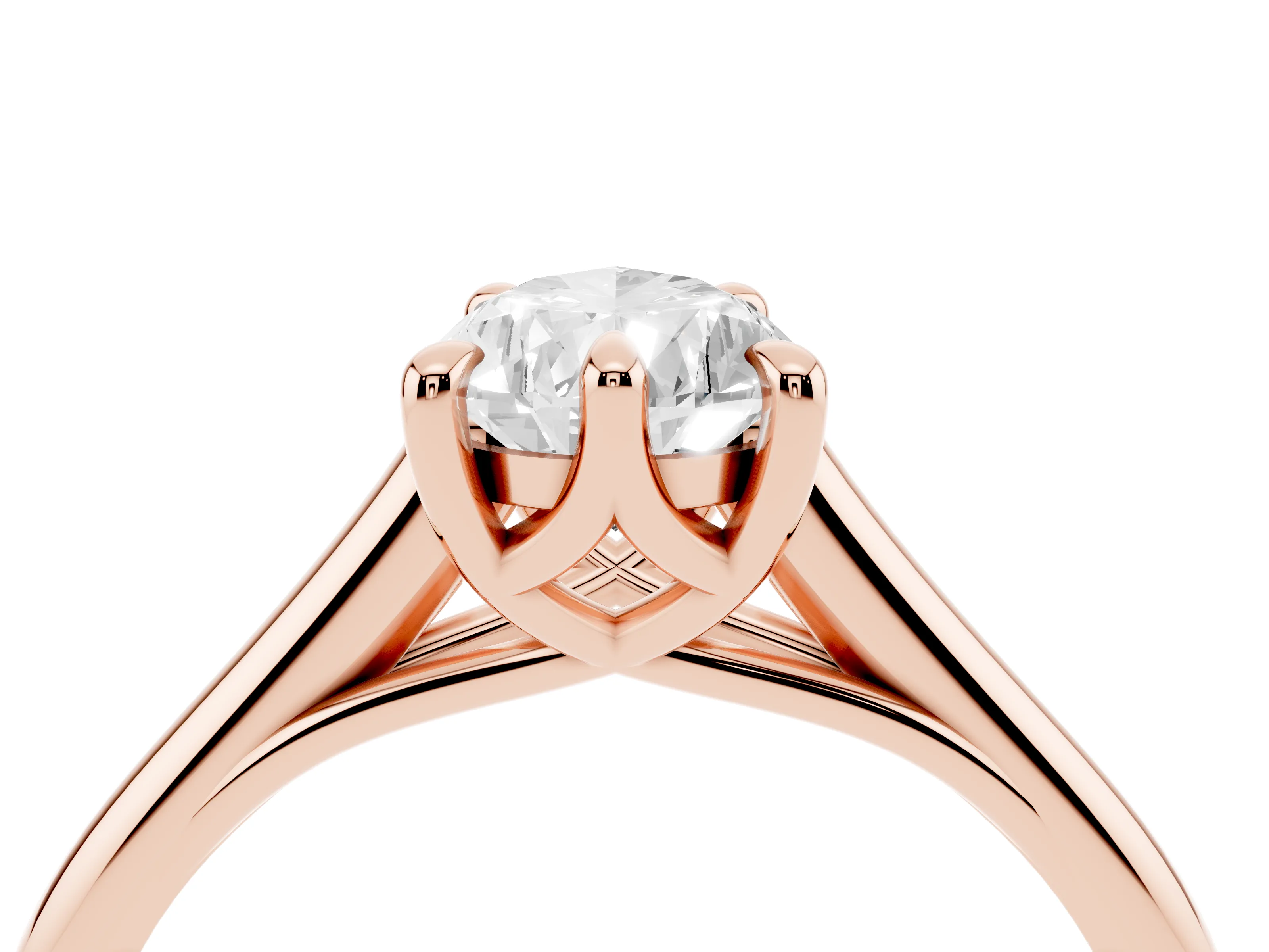 Pear Cut Diamond Solitaire Engagement Ring Set in Rose gold with Prong Setting and Plain Classic Band