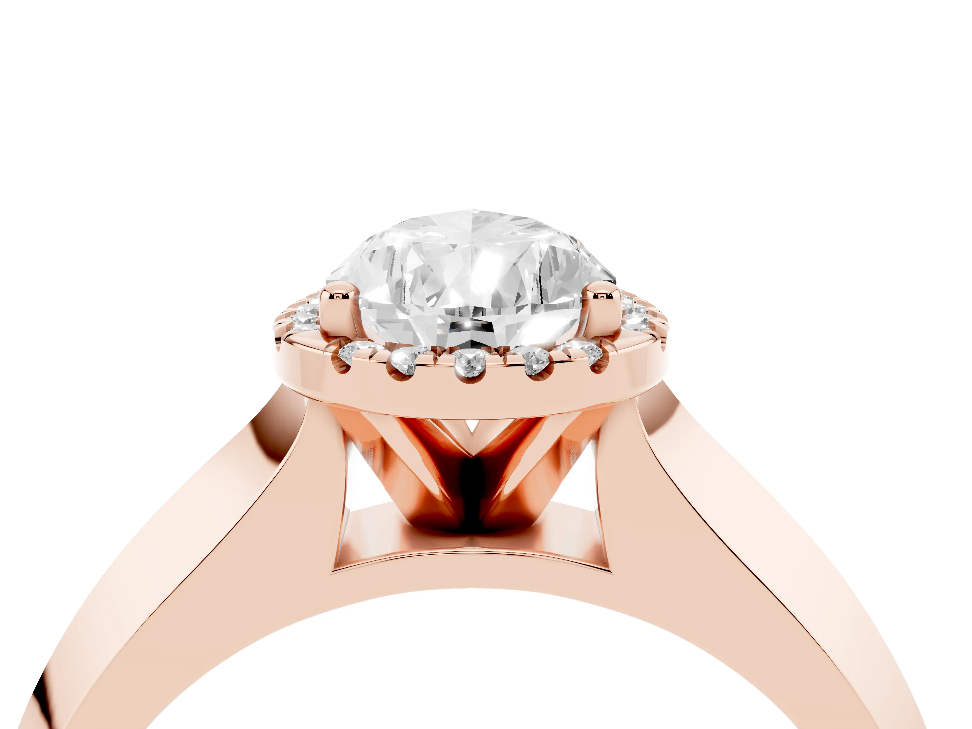 Pear Cut Diamond Halo Ring Set in Rose gold with Cathedral Band and Prong Setting