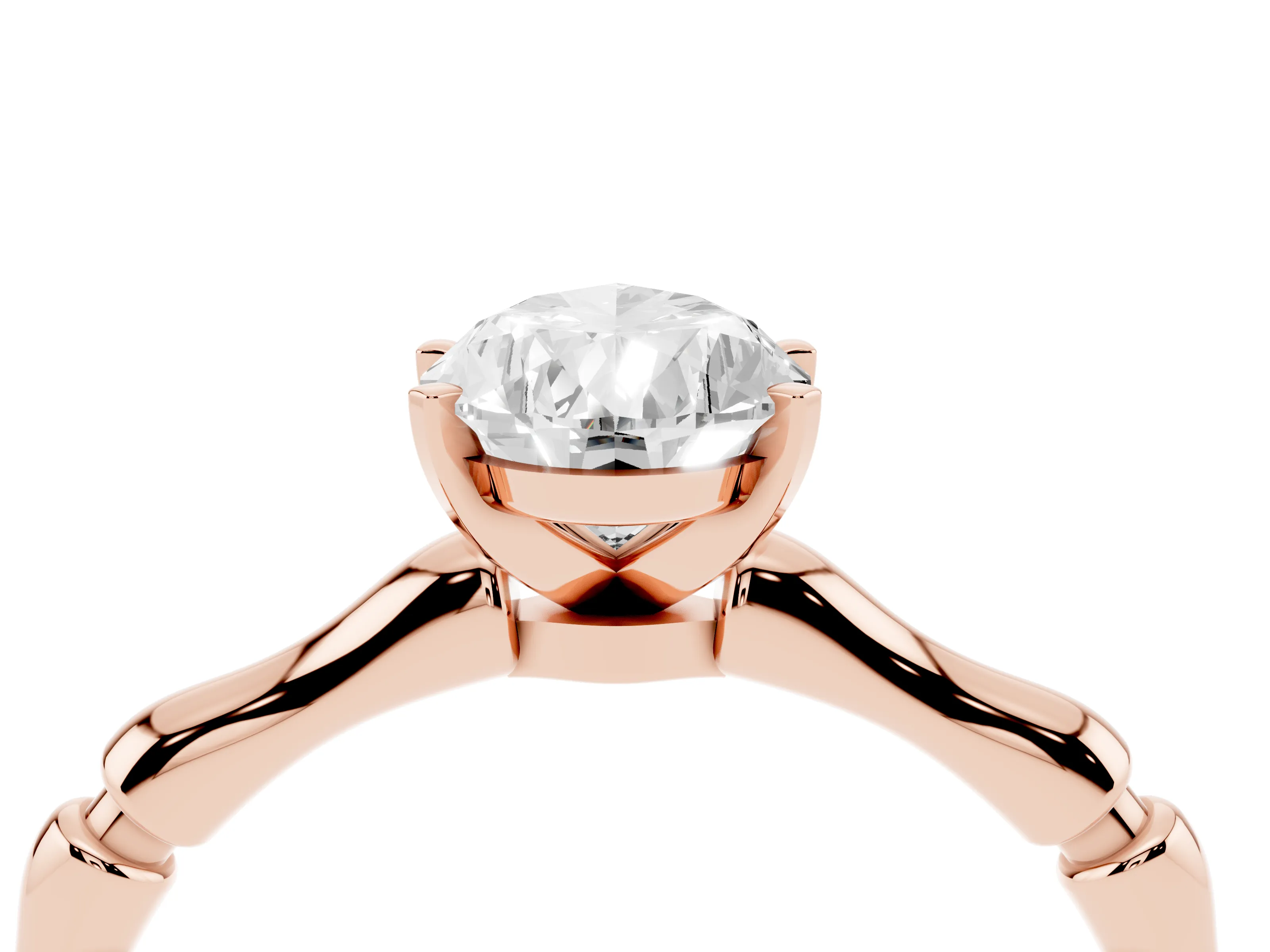 Pear Cut Diamond Solitaire Ring Set in Rose gold with Bamboo Band and Prong Setting