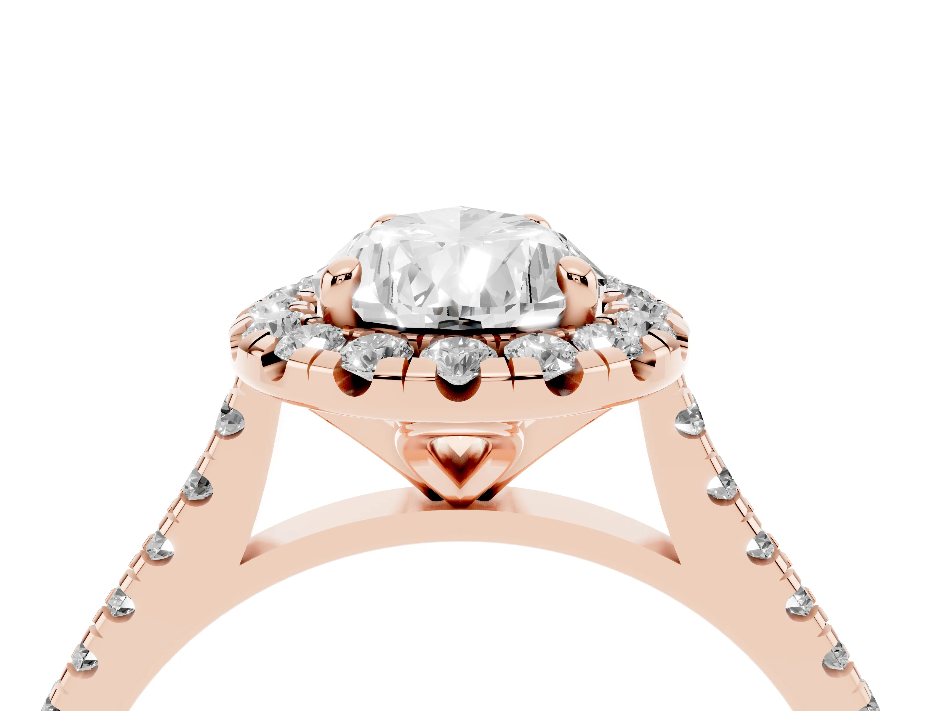 Pear Cut Diamond Cushion Halo Ring Set in Rose gold with Pavé Band