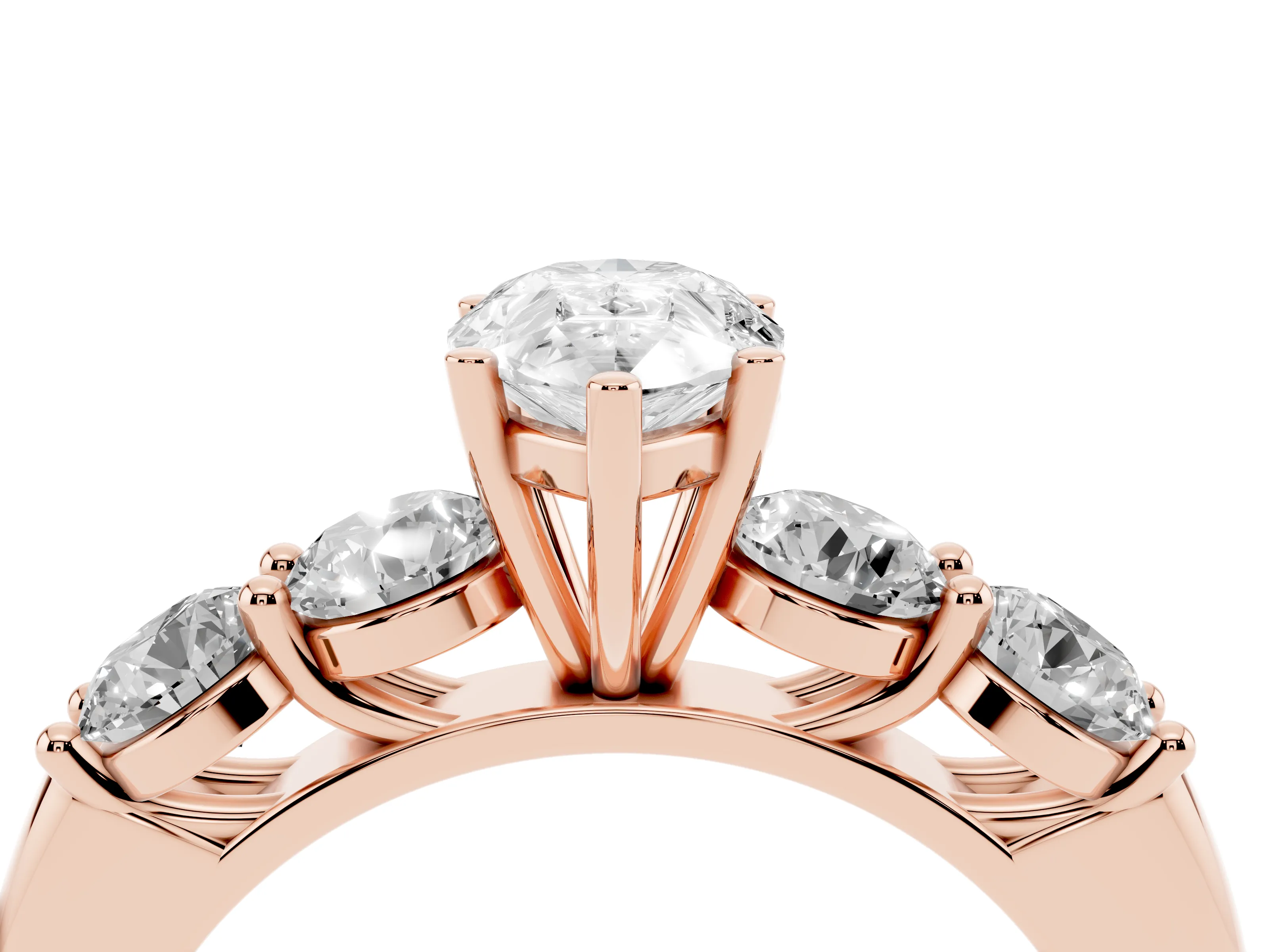 Pear Cut Diamond Five-Stone Prong Set Ring Set in Rose gold with Classic Band