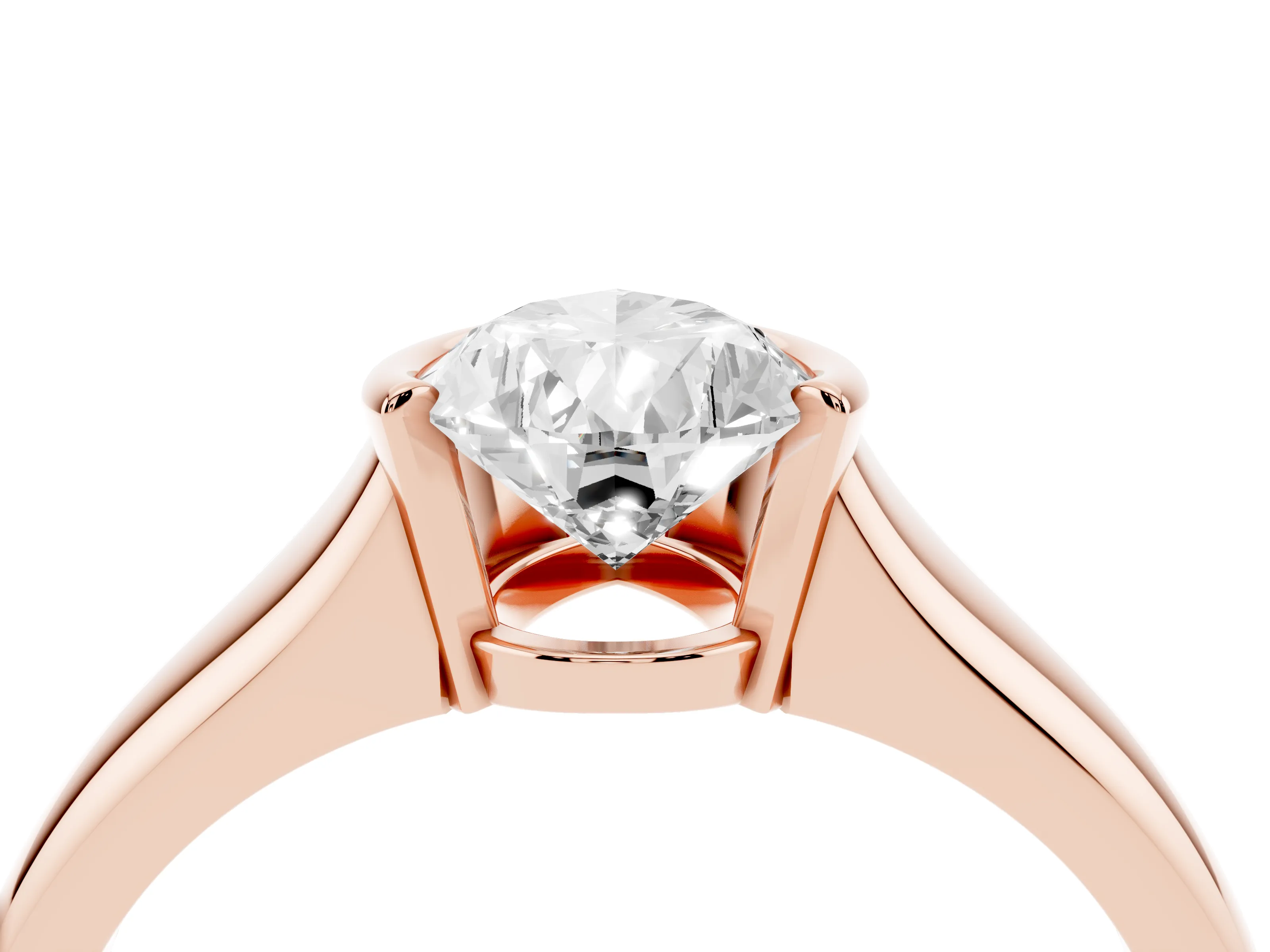 Pear Cut Diamond Solitaire Tension Set Ring Set in Rose gold with Split Shank Band