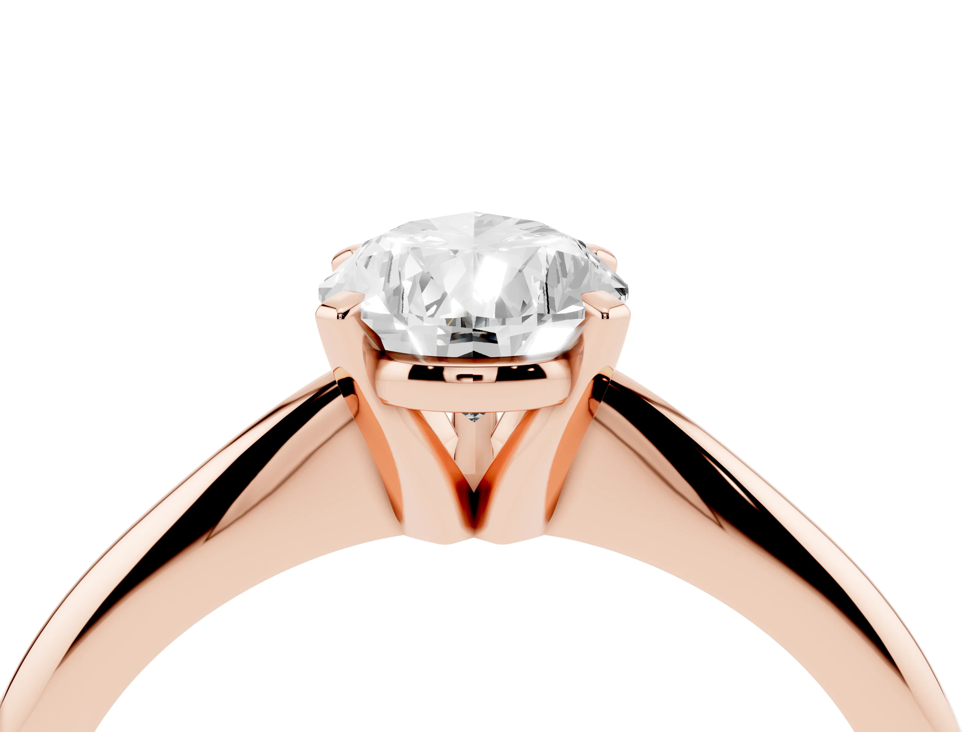 Pear Cut Diamond Solitaire Ring Set in Rose gold with Prong Setting on a Plain Round Band