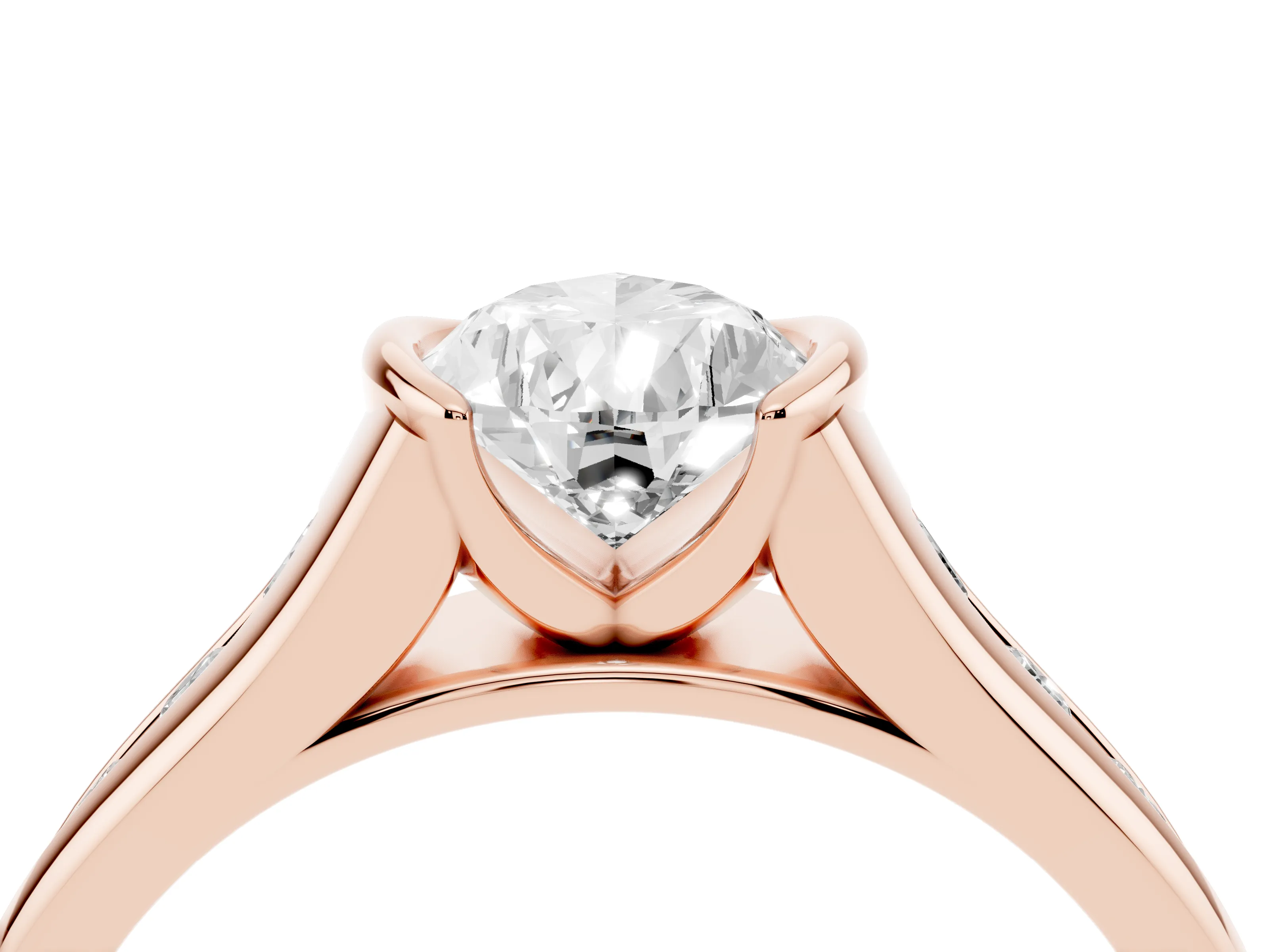 Pear Cut Diamond Bezel-Set Solitaire Ring Set in Rose gold with Channel-Set Band