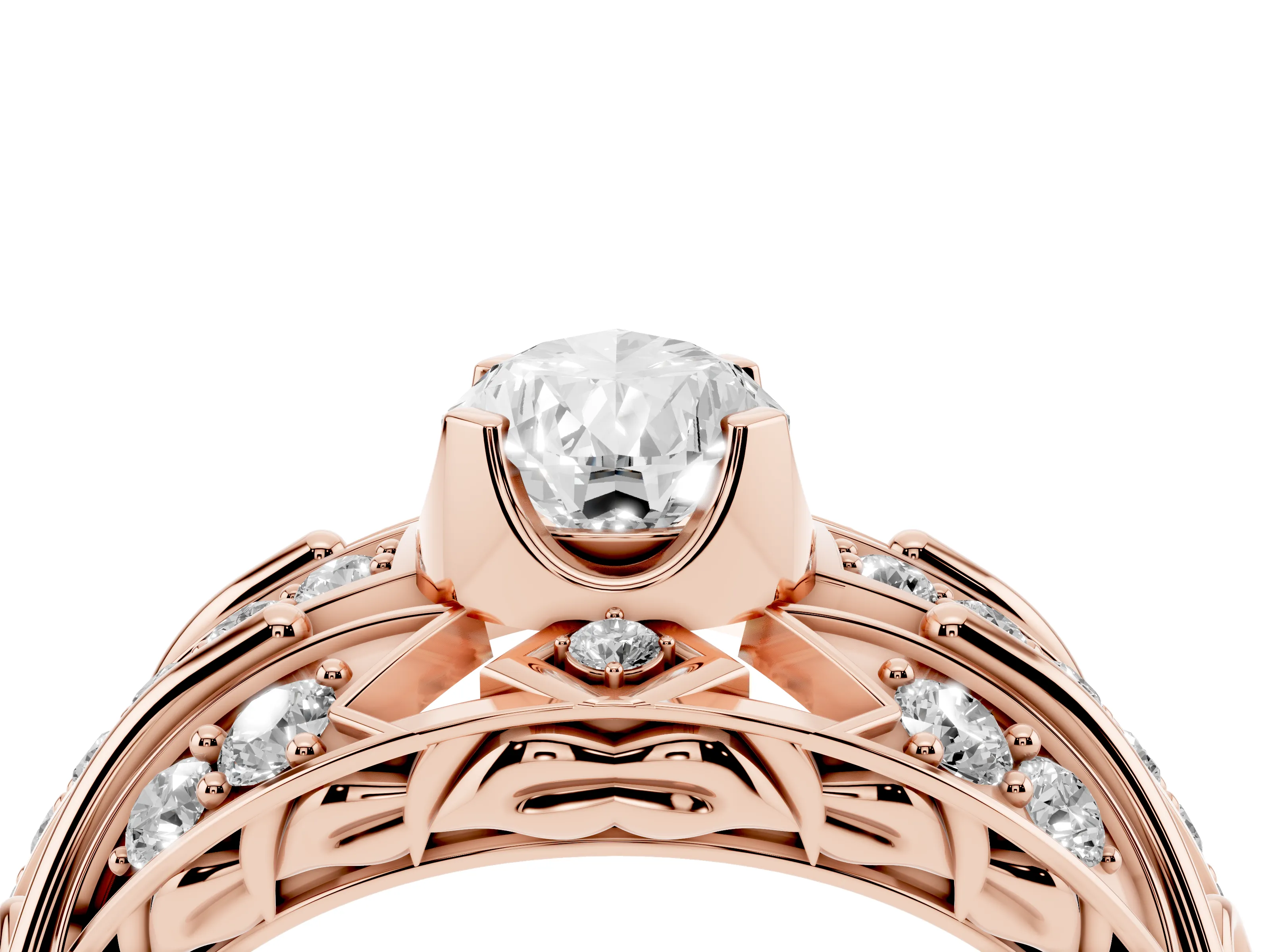 Pear Cut Diamond Art Deco Ring Set in Rose gold with Pavé Split Shank