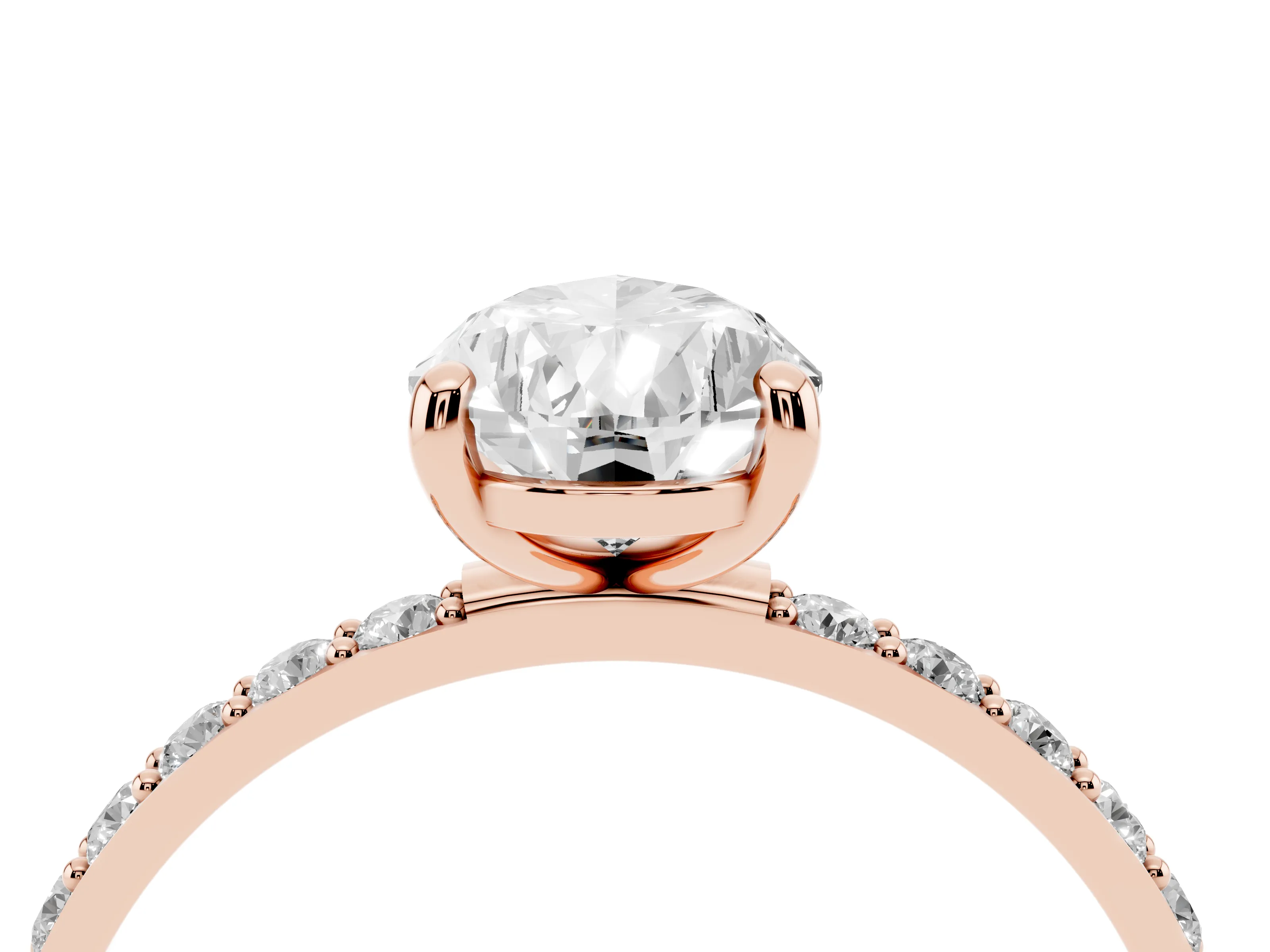 8 Carat Pear Cut Solitaire Ring Set in Rose gold with Round Pavé Band and Prong Setting