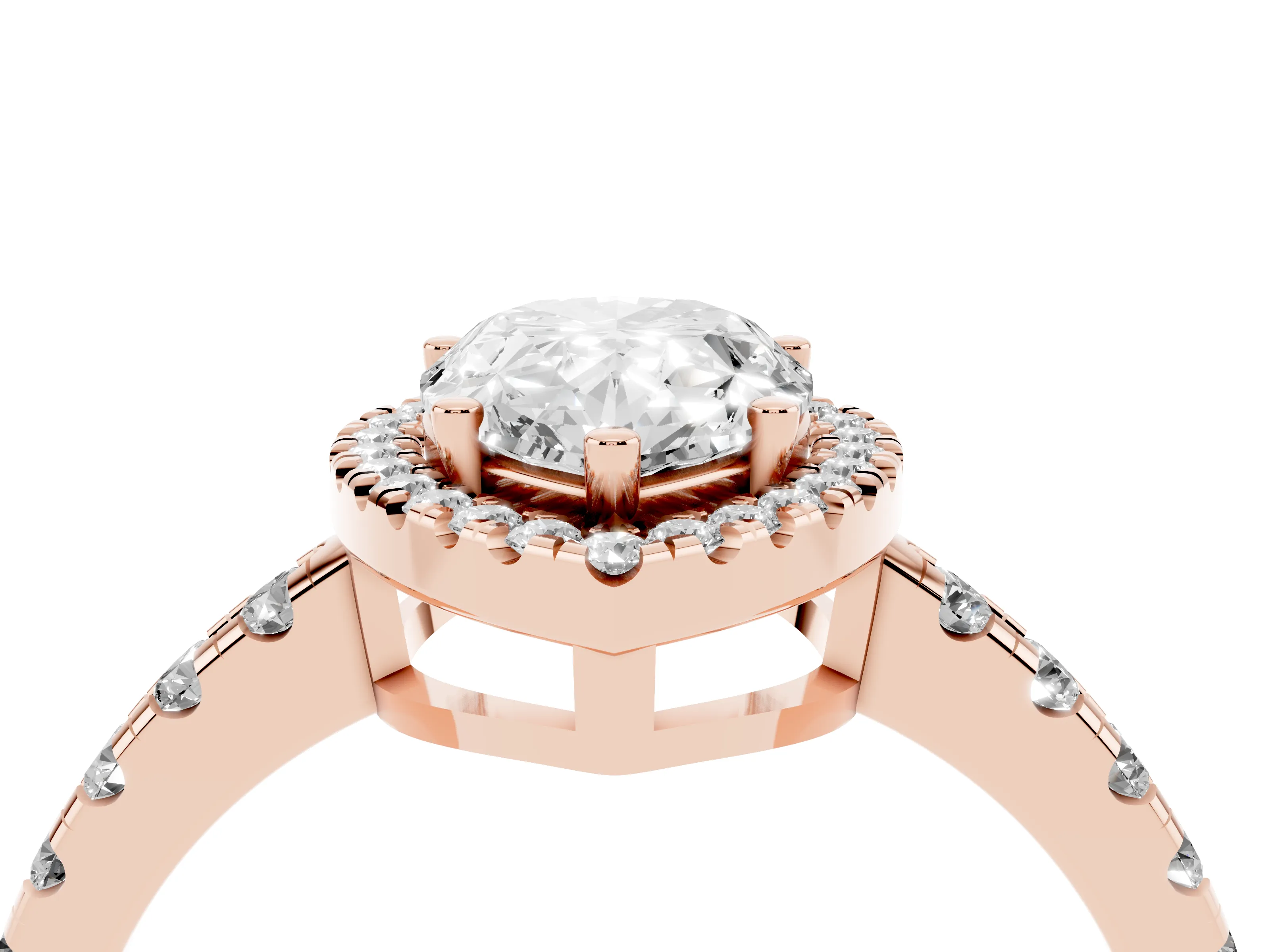 Pear Cut Diamond Halo Ring Set in Rose gold with Delicate Pavé Band and Prong Setting