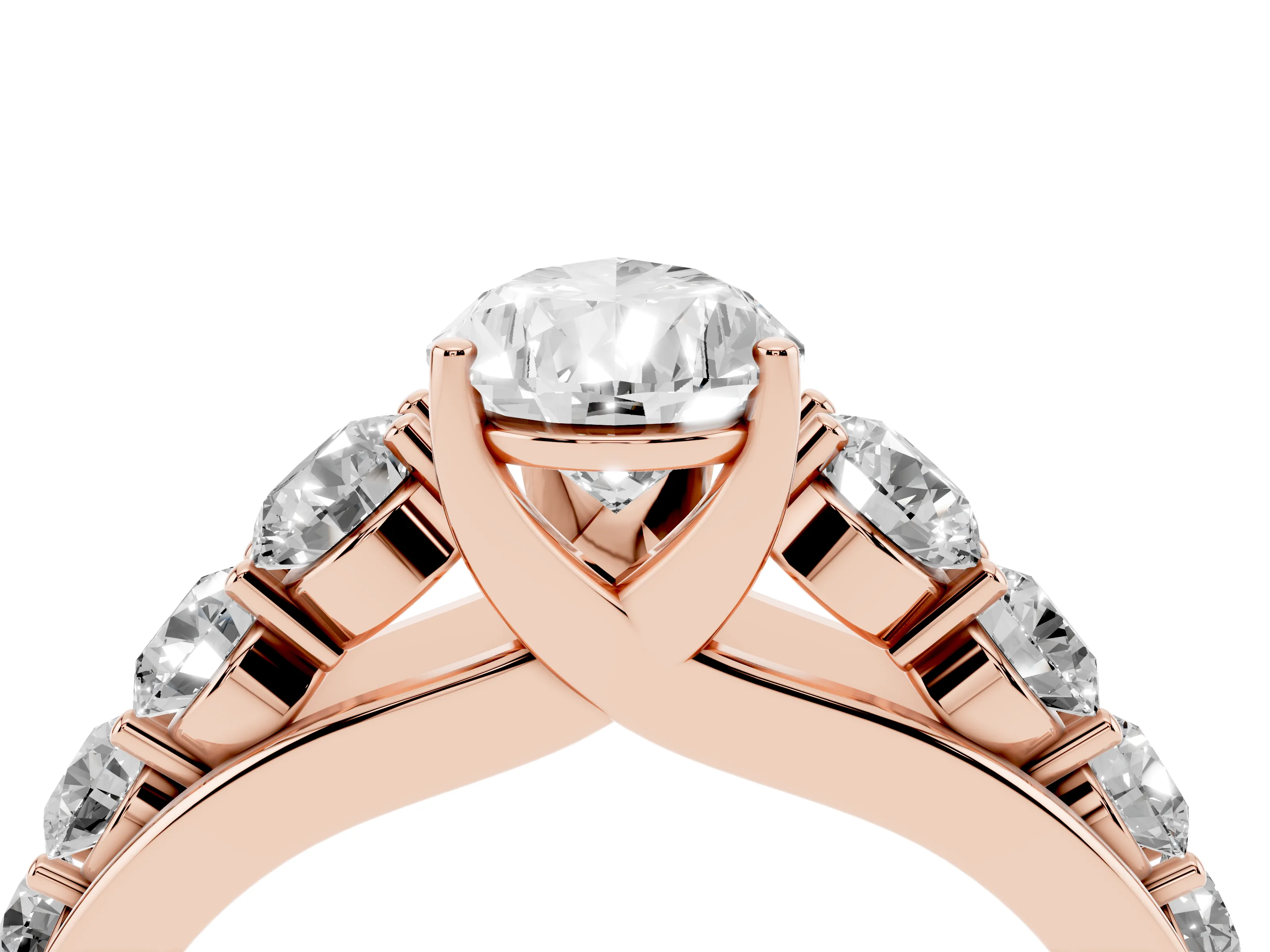 Pear Cut Diamond Solitaire Ring Set in Rose gold with Pavé-Set Band and Prong Setting