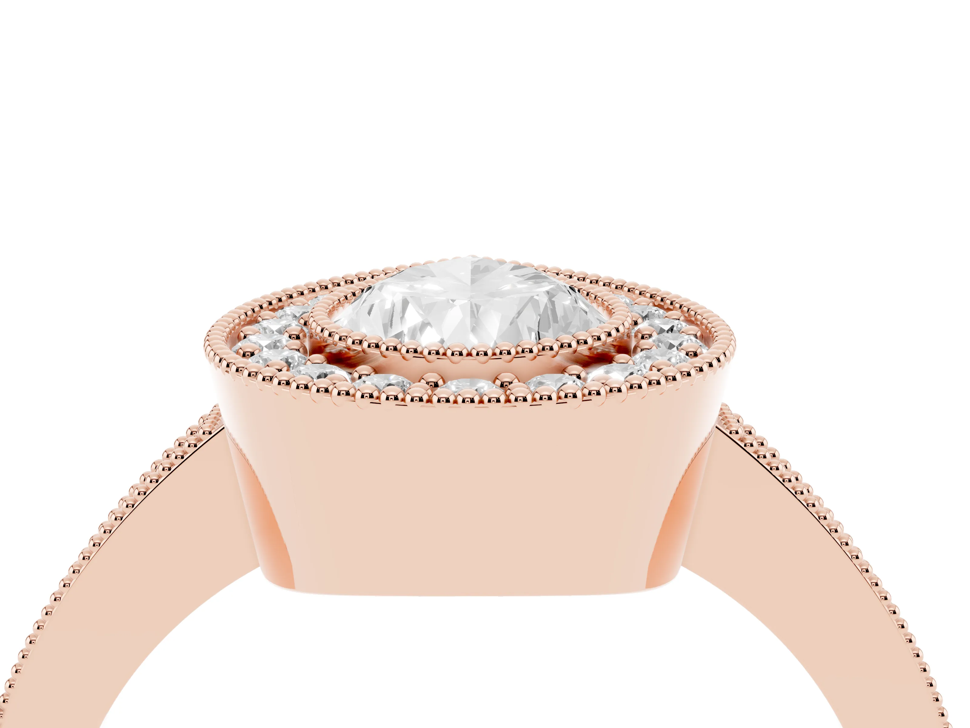 Pear Cut Diamond Halo Engagement Ring Set in Rose gold with Pavé Band and Round Halo Stones