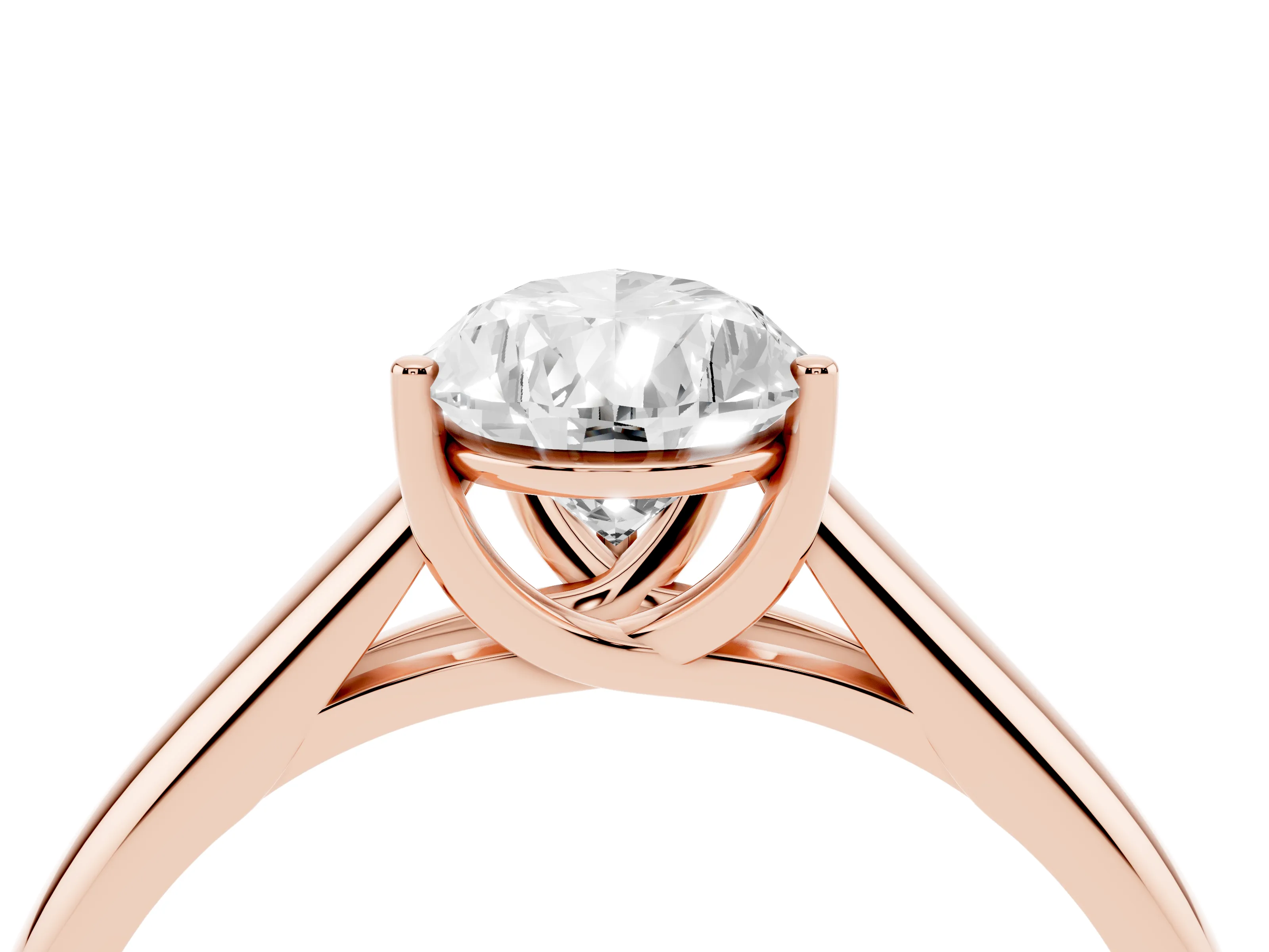 Pear Cut Diamond Solitaire Engagement Ring Set in Rose gold with Subtly Tapered Band and Prong Setting