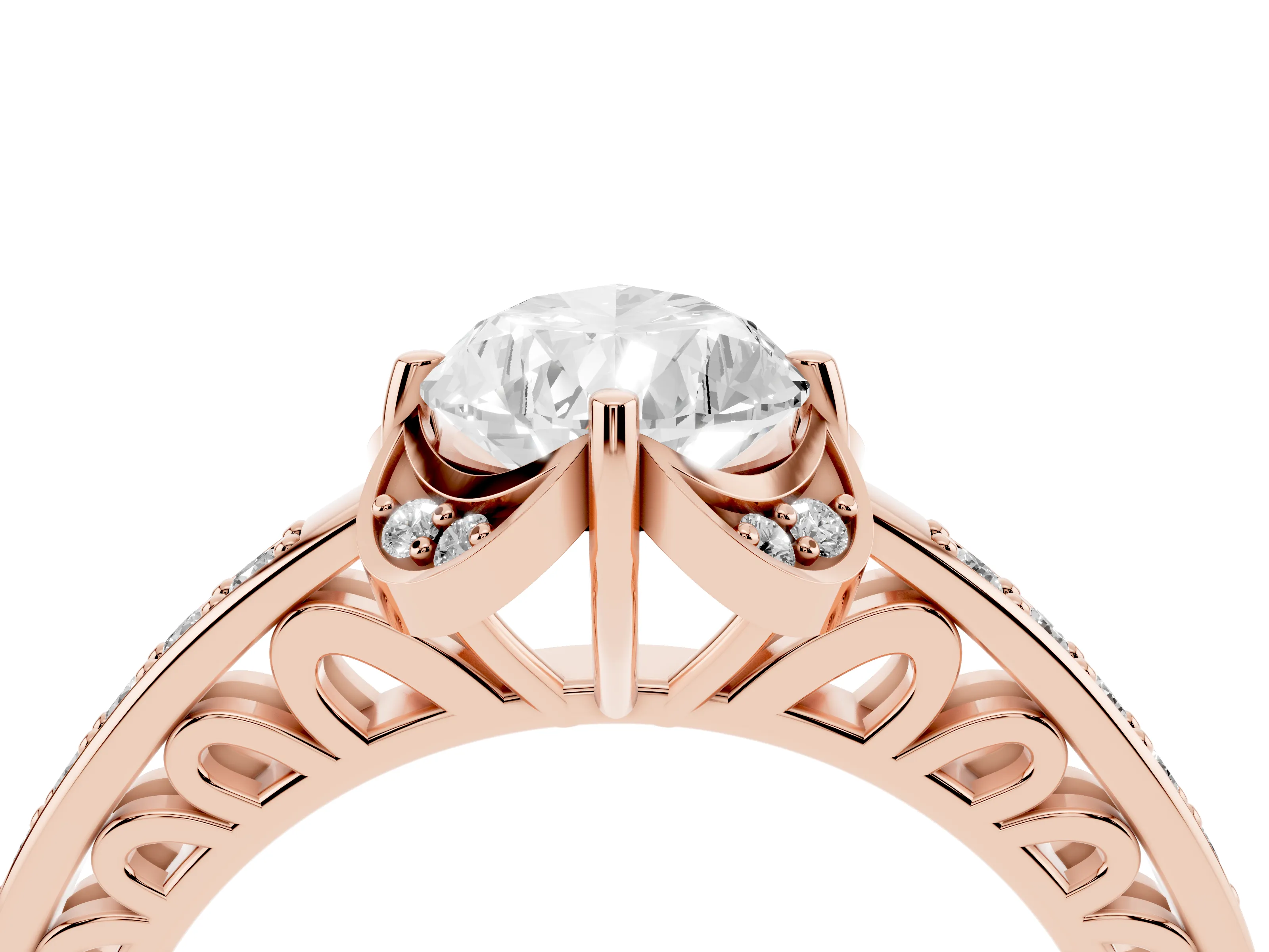 Pear Cut Diamond Halo Ring Set in Rose gold with Channel Set Band and Prong Setting