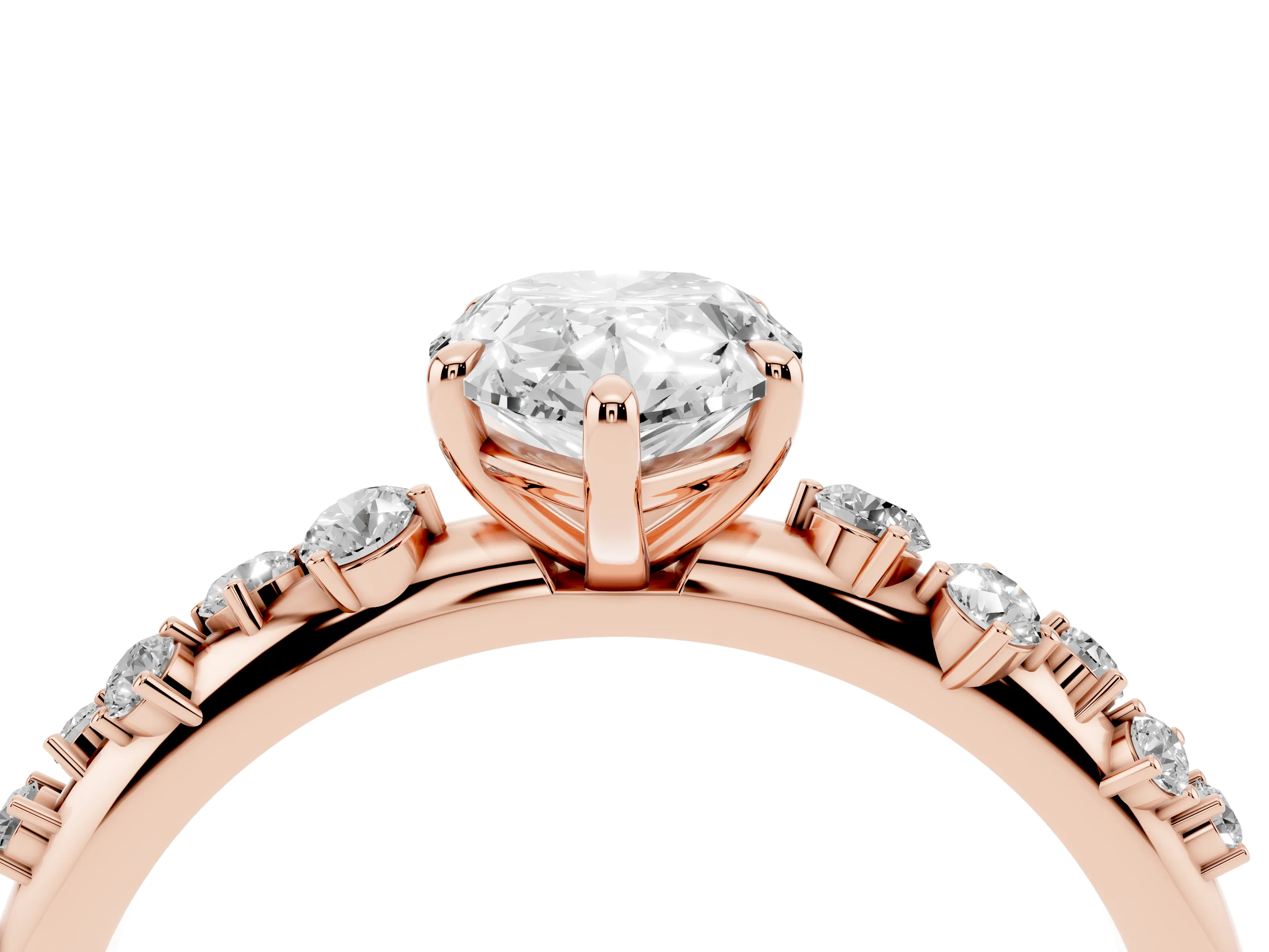 Pear Cut Diamond Cluster Solitaire Ring Set in Rose gold with Prong Setting