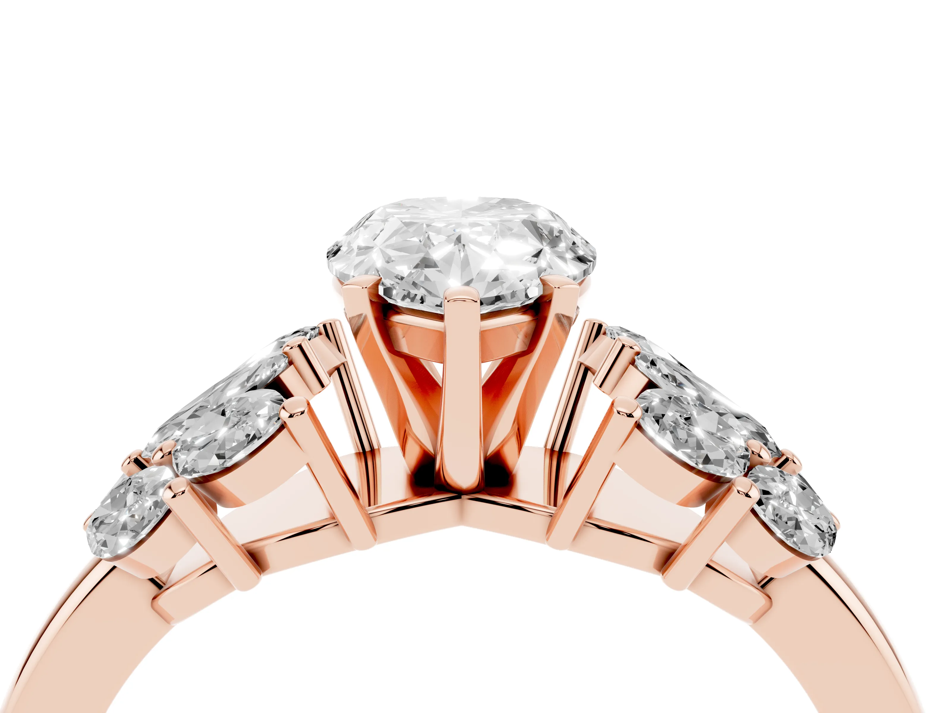Pear Cut Diamond Cluster Leaf Design Ring Set in Rose gold with Prong Setting