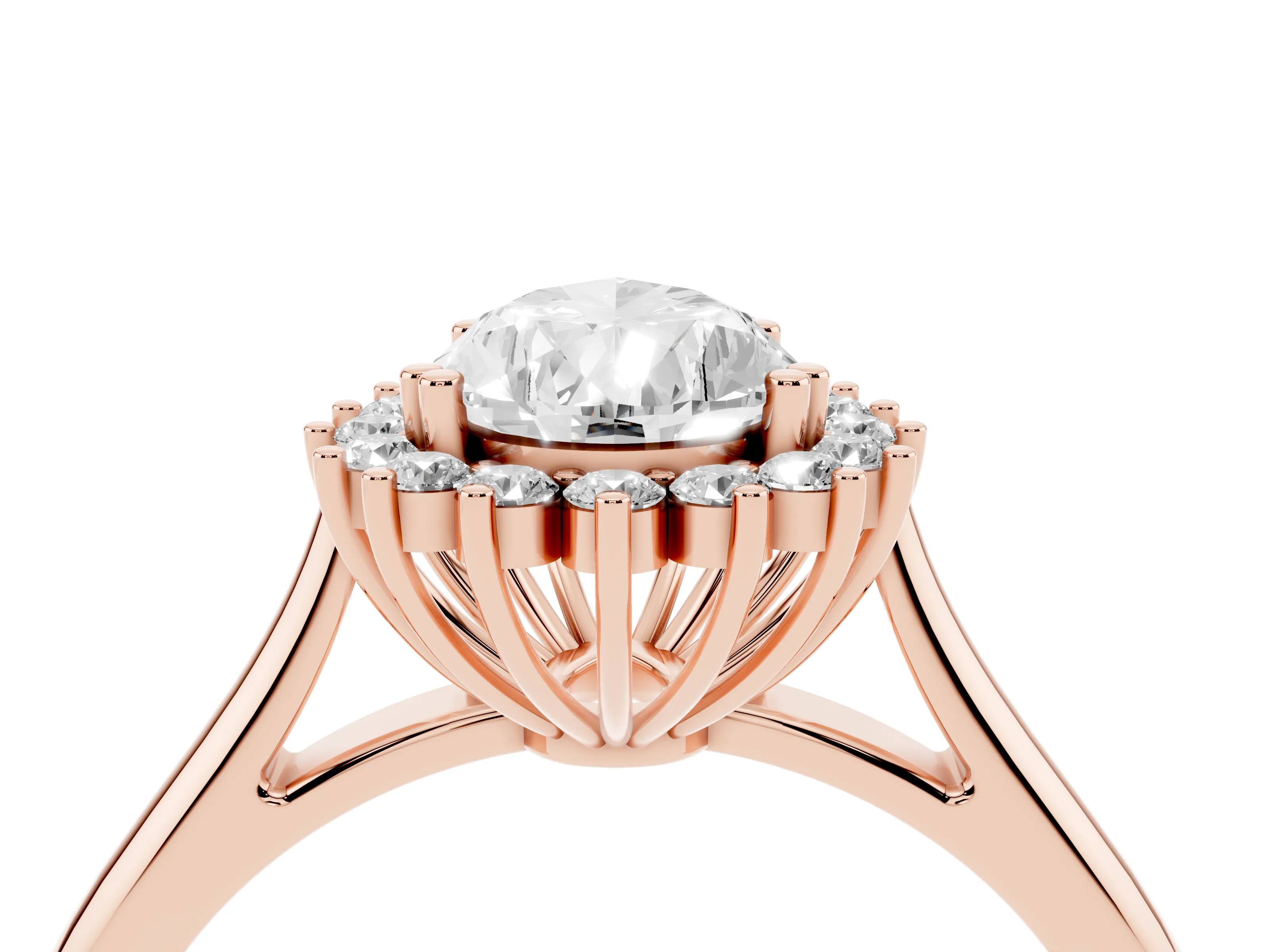 Pear Cut Diamond Halo Ring Set in Rose gold with Plain Solitaire Band and Prong Setting