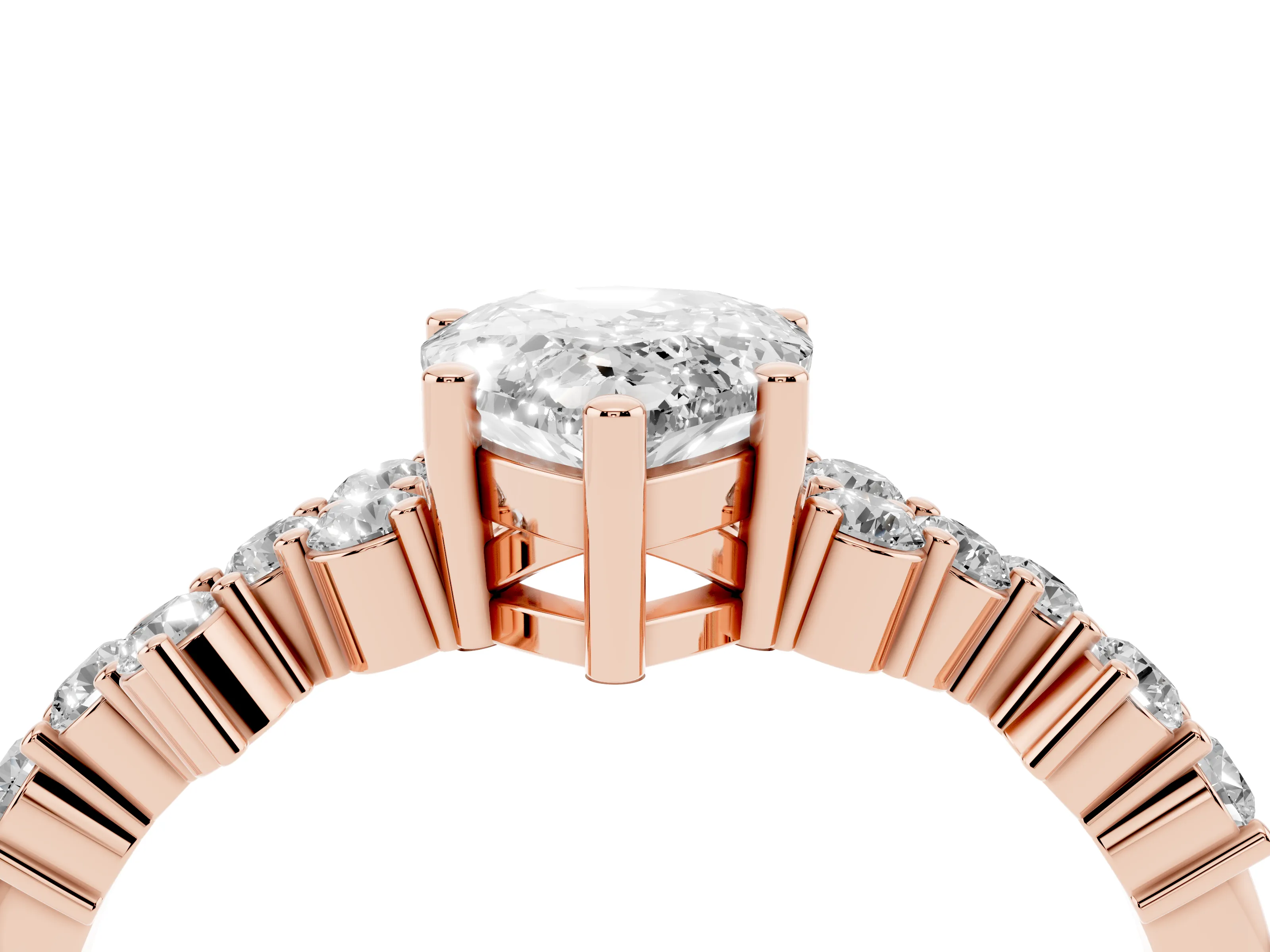 Pear Cut Diamond Ring Set in Rose gold with Scattered Round Accents