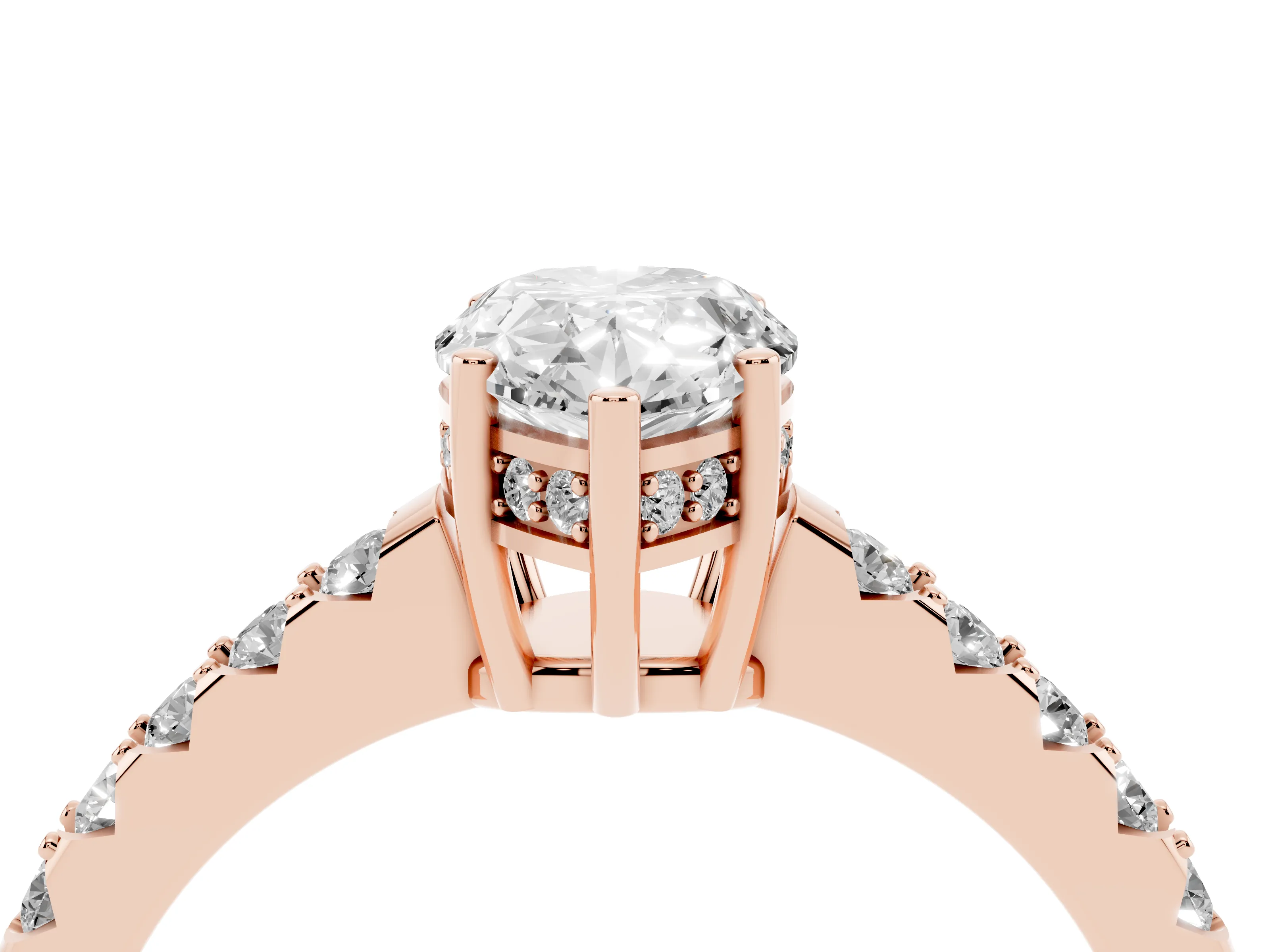 Pear Cut Diamond Solitaire Engagement Ring Set in Rose gold with Pavé Band and Prong Setting