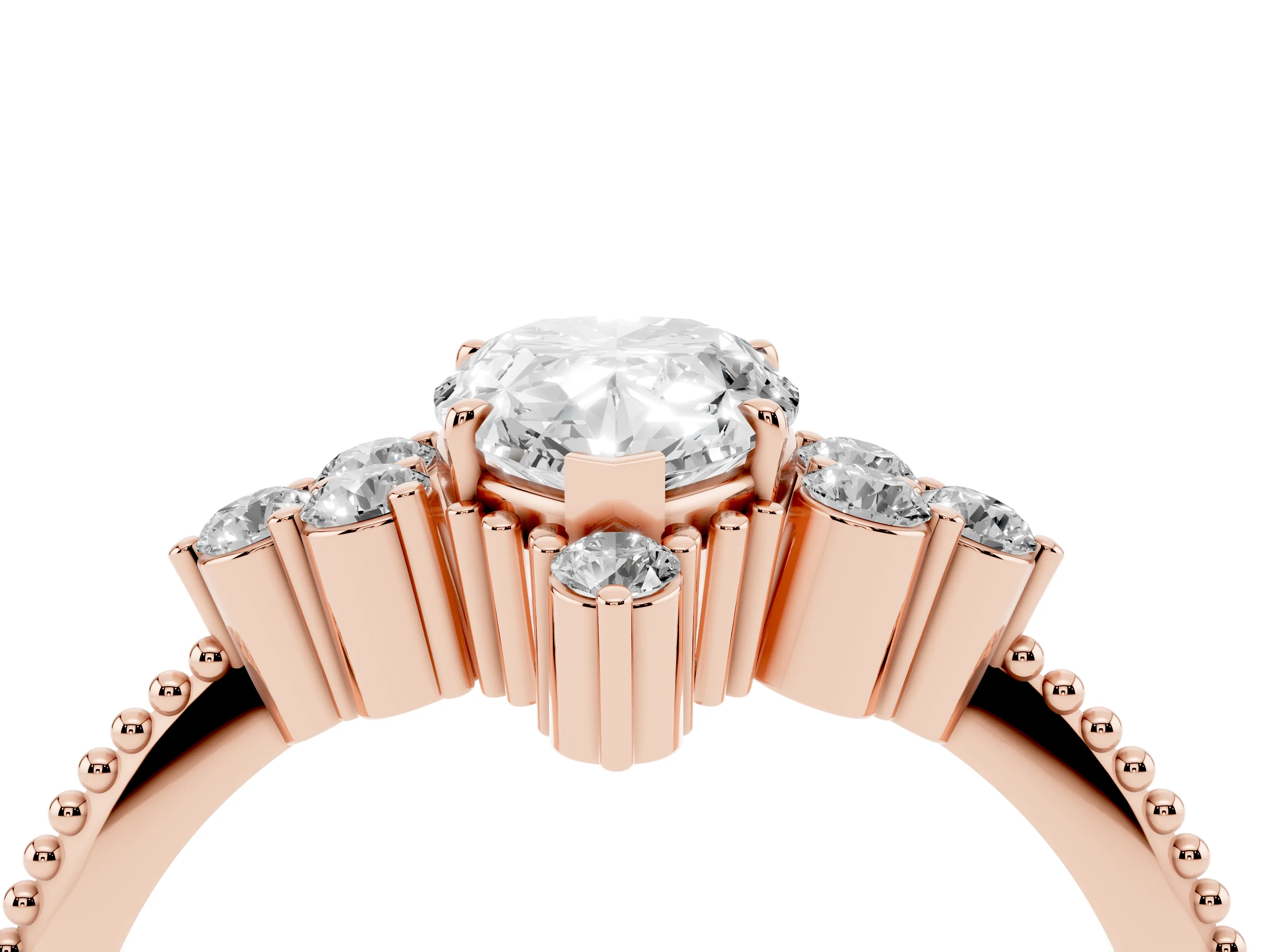 Pear Cut Diamond Cluster Ring Set in Rose gold with Beaded Band
