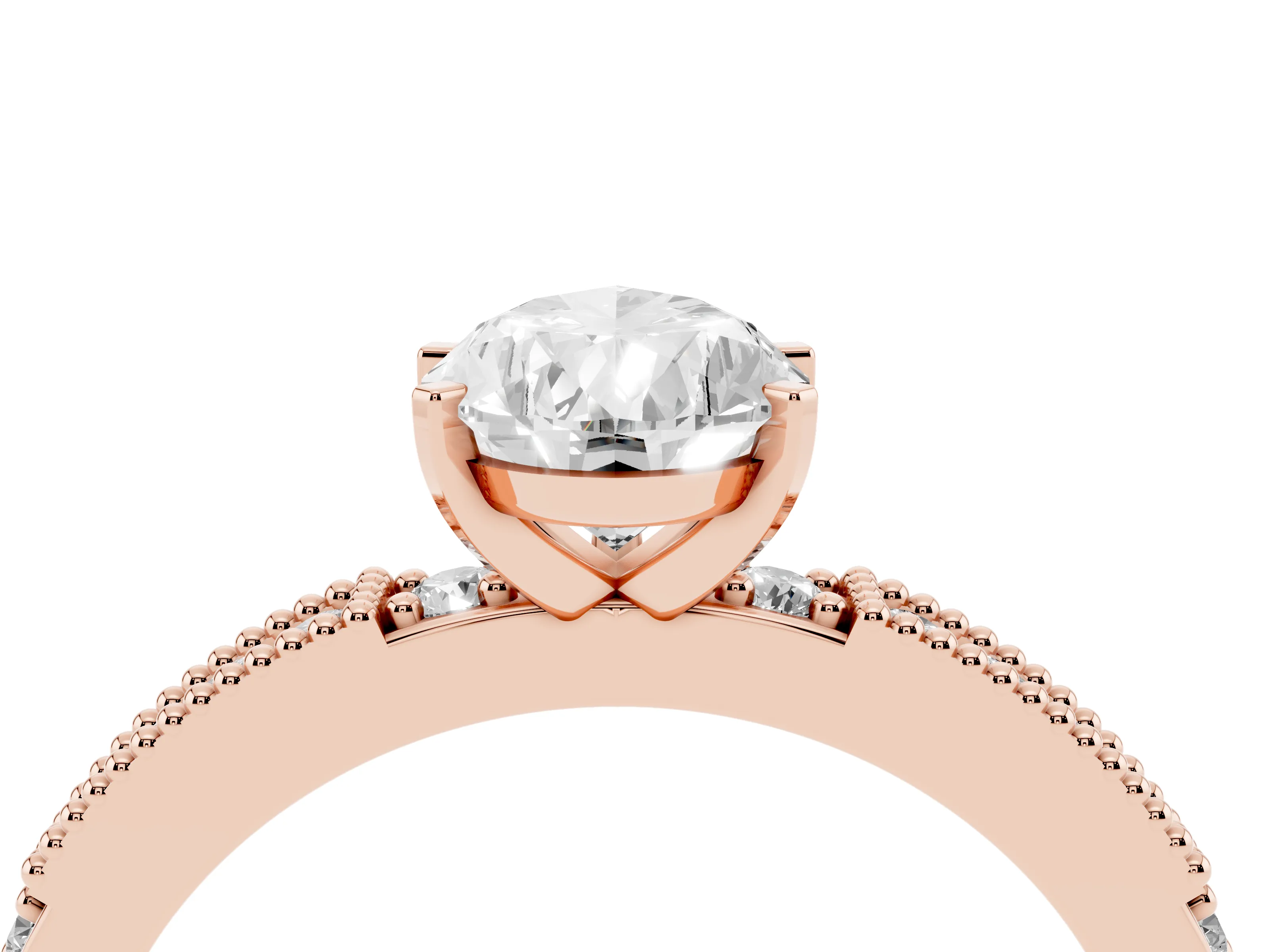 Pear Cut Diamond Solitaire Ring Set in Rose gold with Slim Pavé Band and Prong Setting