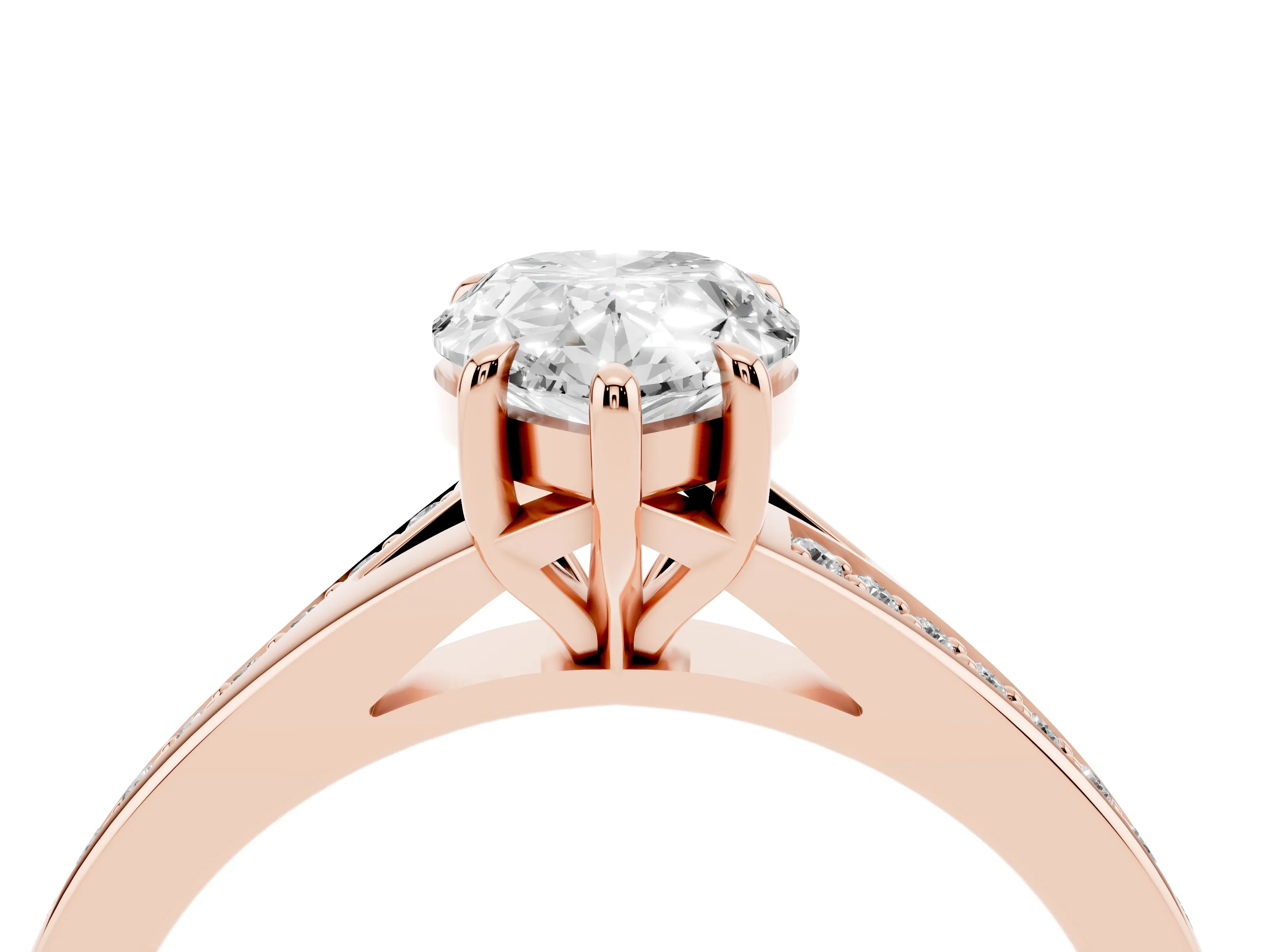 Pear Cut Diamond Solitaire Ring Set in Rose gold with Pavé Accent Band and Classic Prong Setting