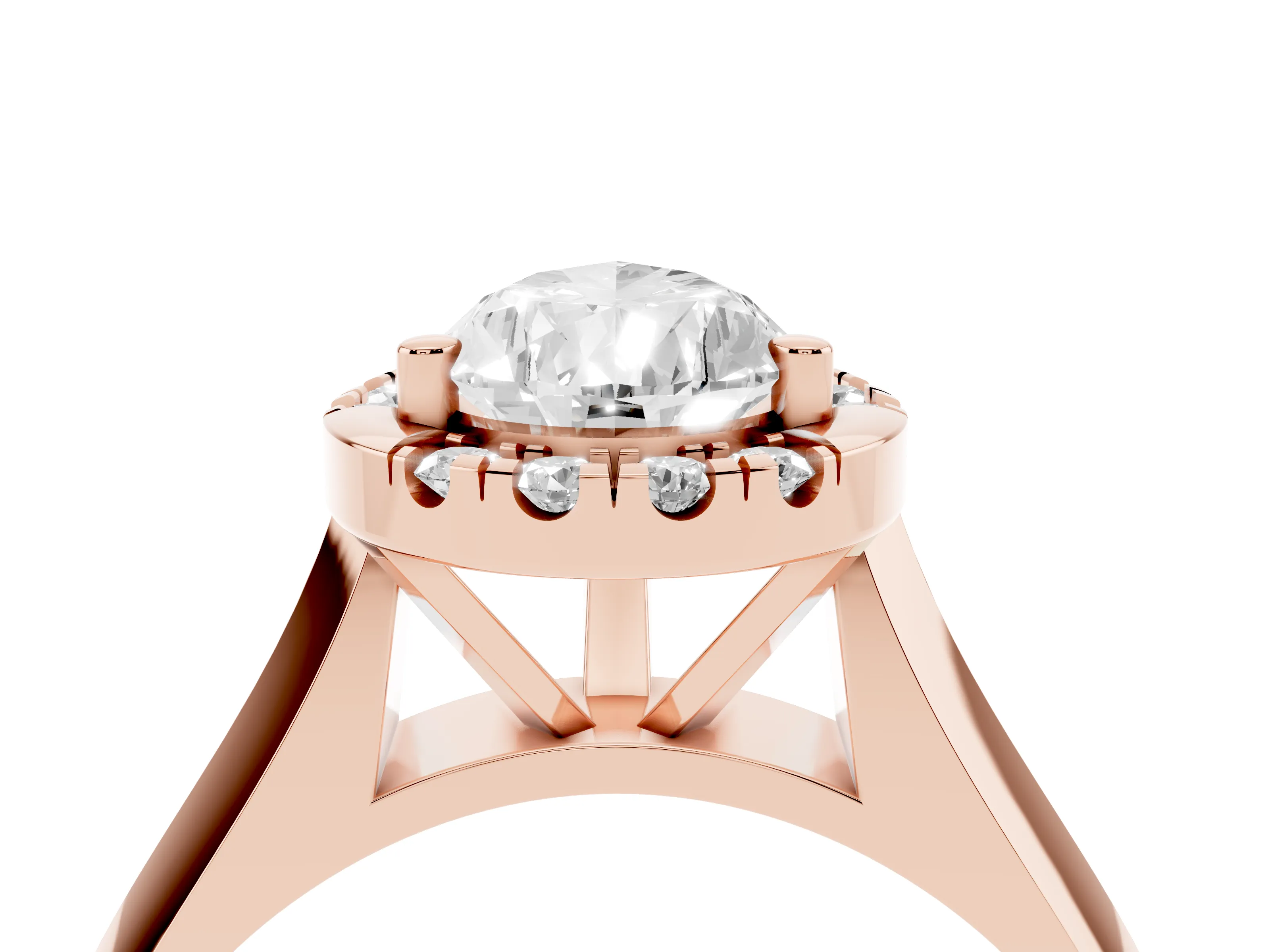 Pear Cut Diamond Halo Solitaire Engagement Ring Set in Rose gold with Square Band and Prong Setting