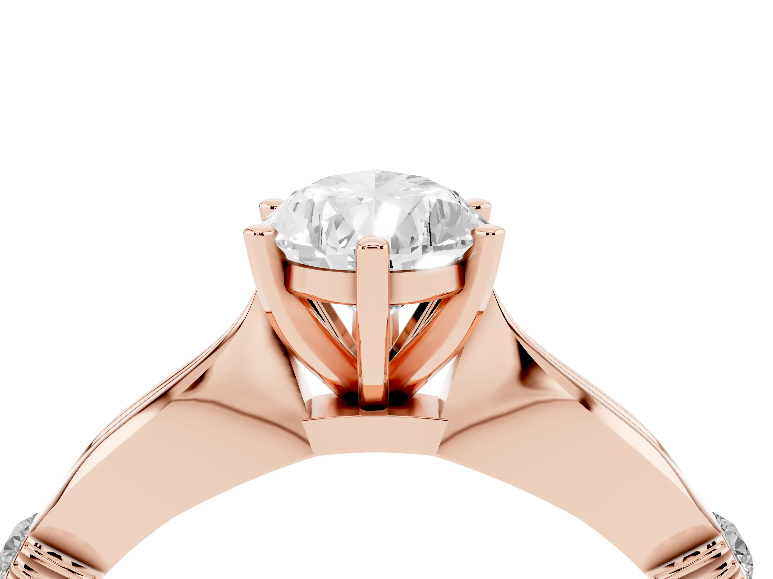 Pear Cut Diamond Solitaire Twisted Band Ring Set in Rose gold with Accent Stones and Prong Setting