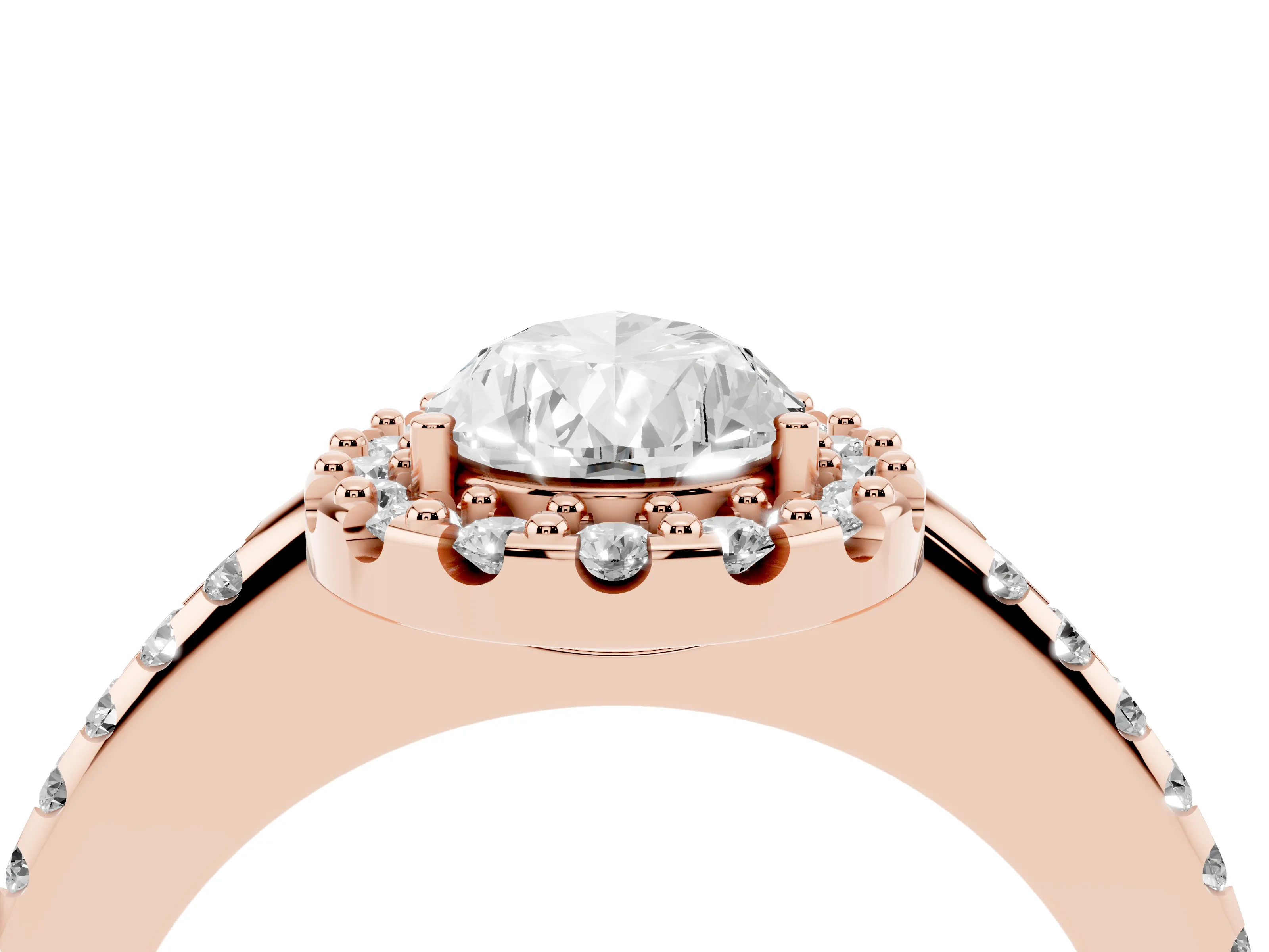 Pear Cut Diamond Pavé Halo Ring Set in Rose gold with Prong Setting