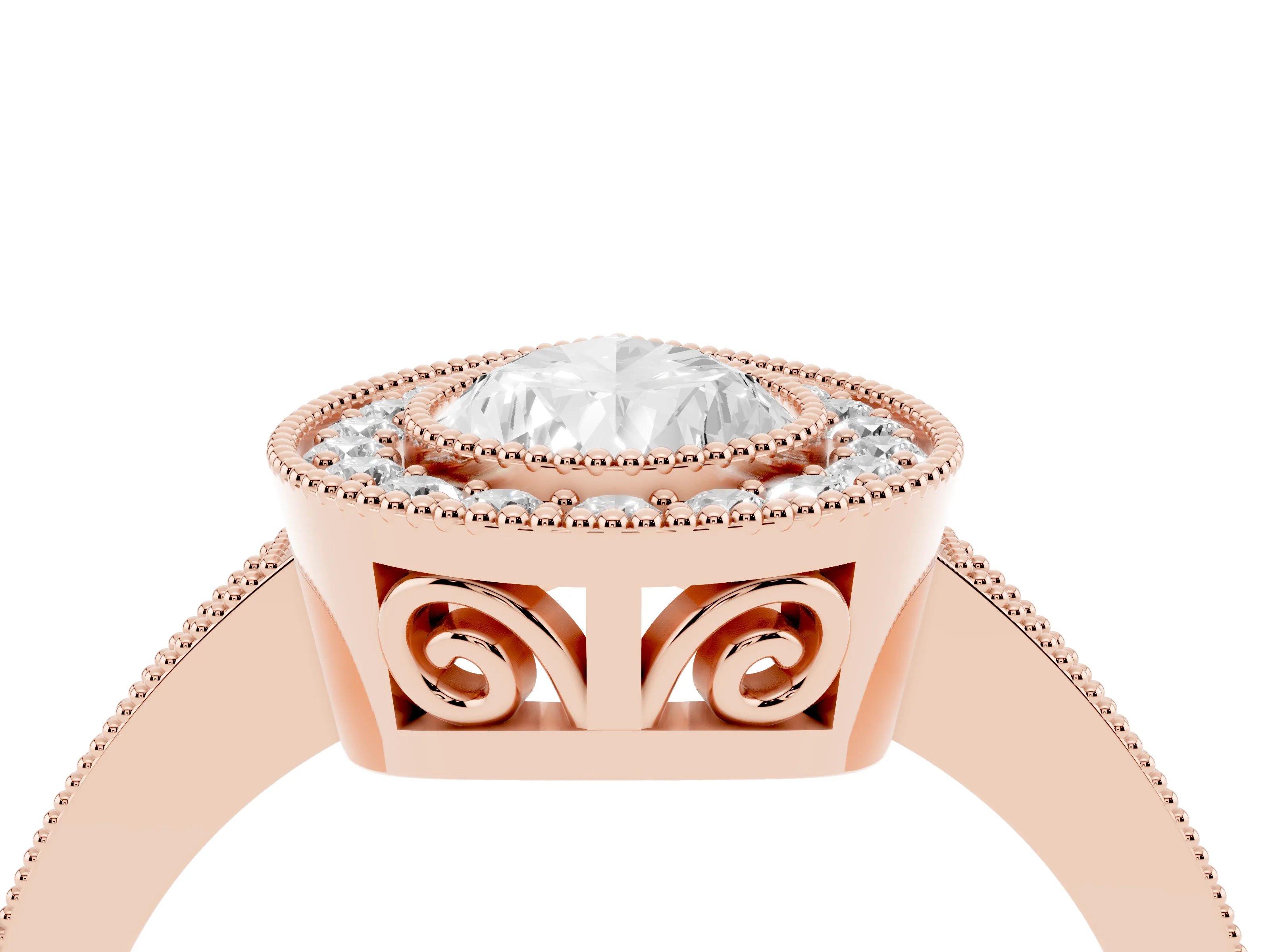 Pear Cut Diamond Round Halo Ring Set in Rose gold with Pavé Band
