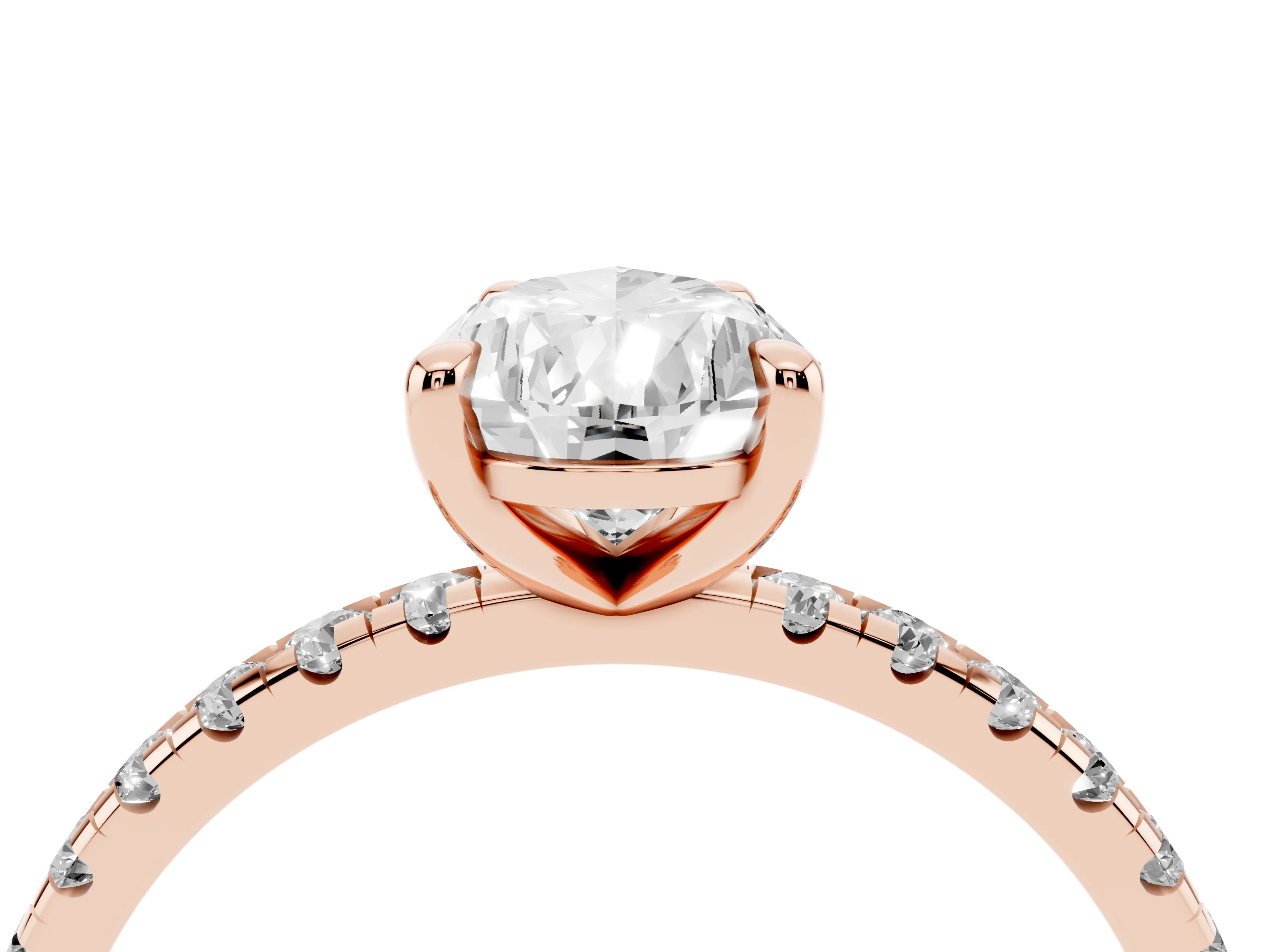 Pear Cut Diamond Brilliant Solitaire Ring Set in Rose gold with Pavé Band and Prong Setting