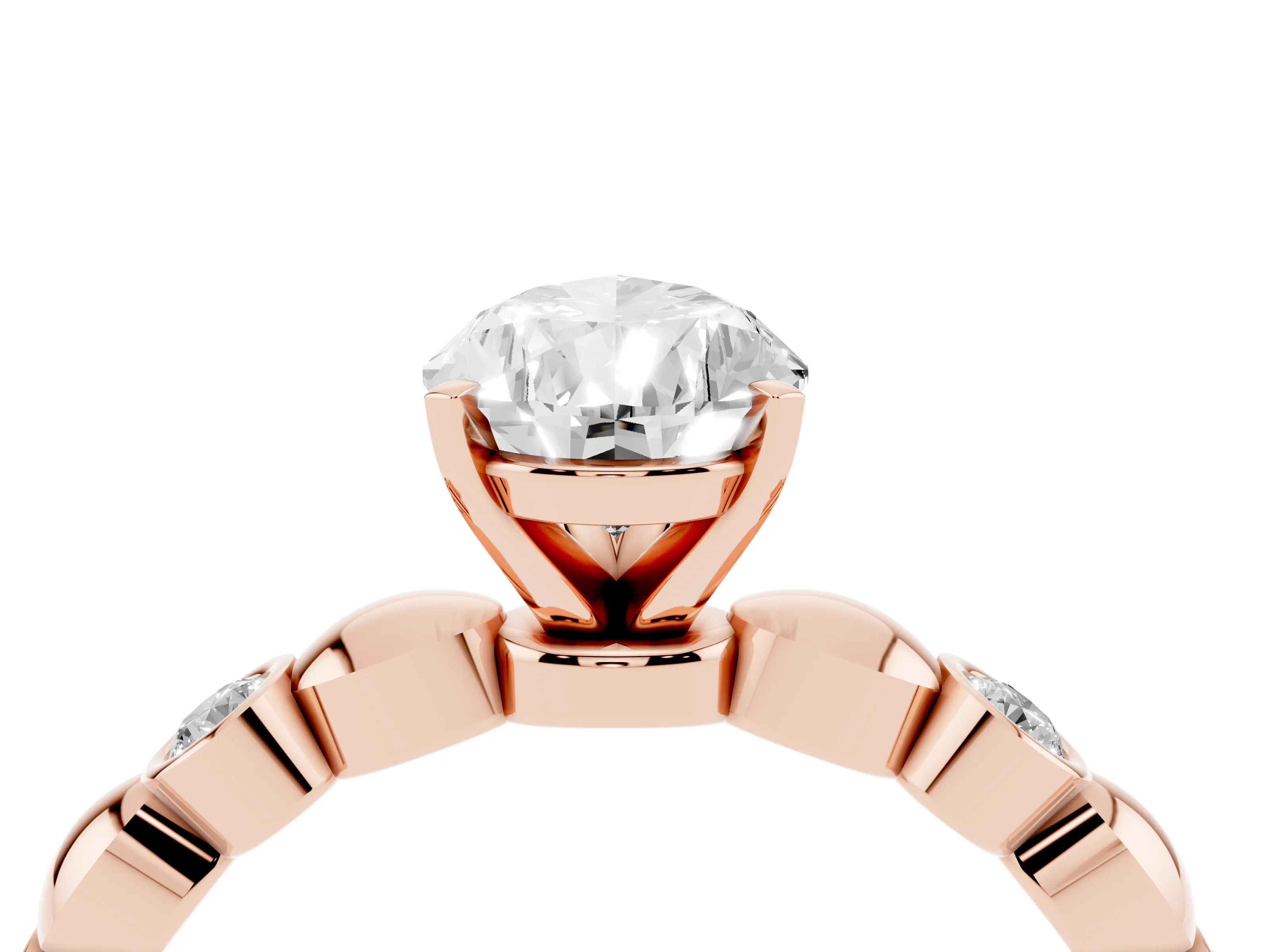 Pear Cut Diamond Solitaire Ring Set in Rose gold with Bezel-Set Accents on Beaded Band and Prong Setting