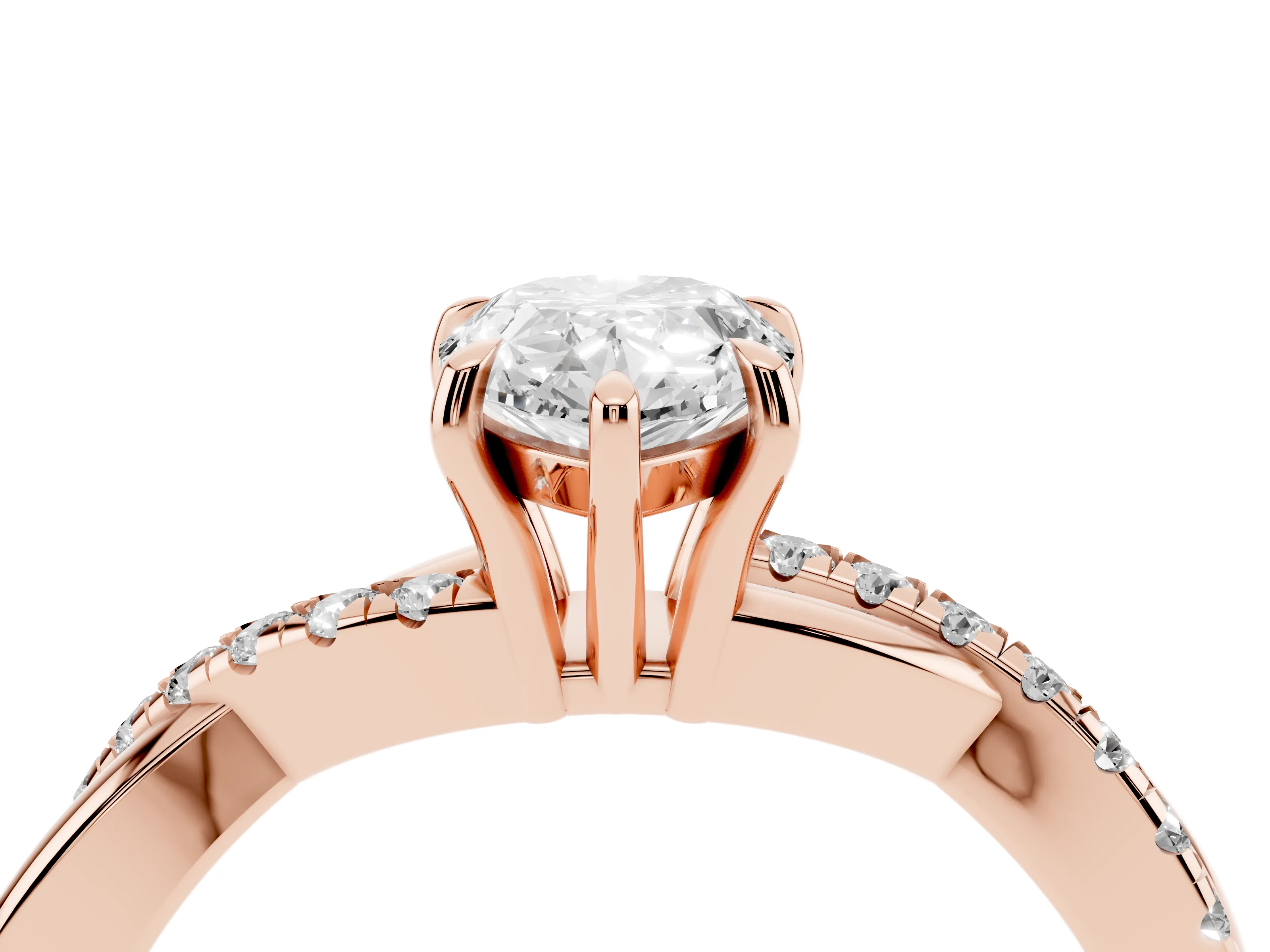 Pear Cut Diamond Twisted Pavé Band Ring Set in Rose gold with Prong Setting