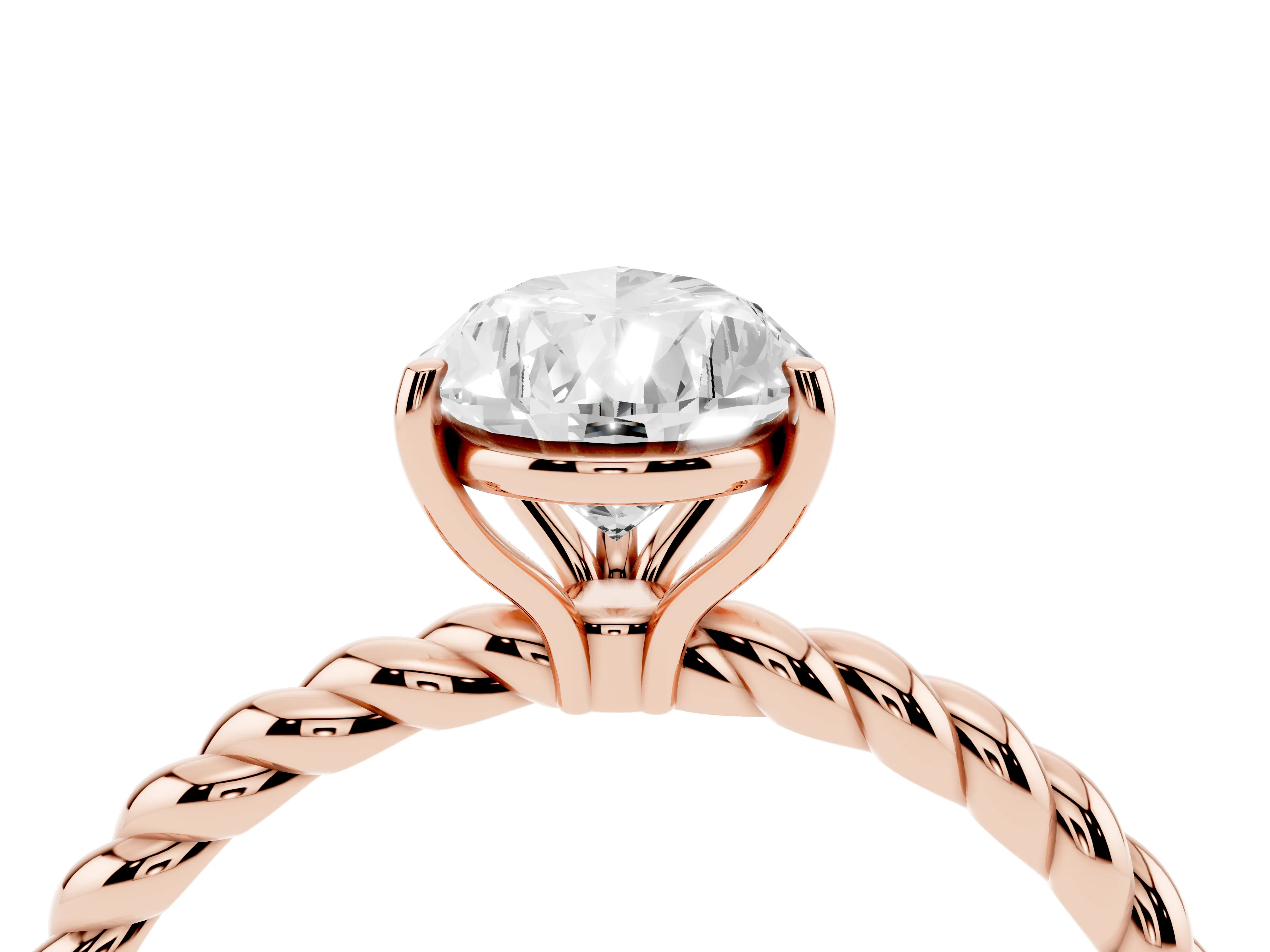 Pear Cut Diamond Solitaire Ring Set in Rose gold with Twist Band and Prong Setting