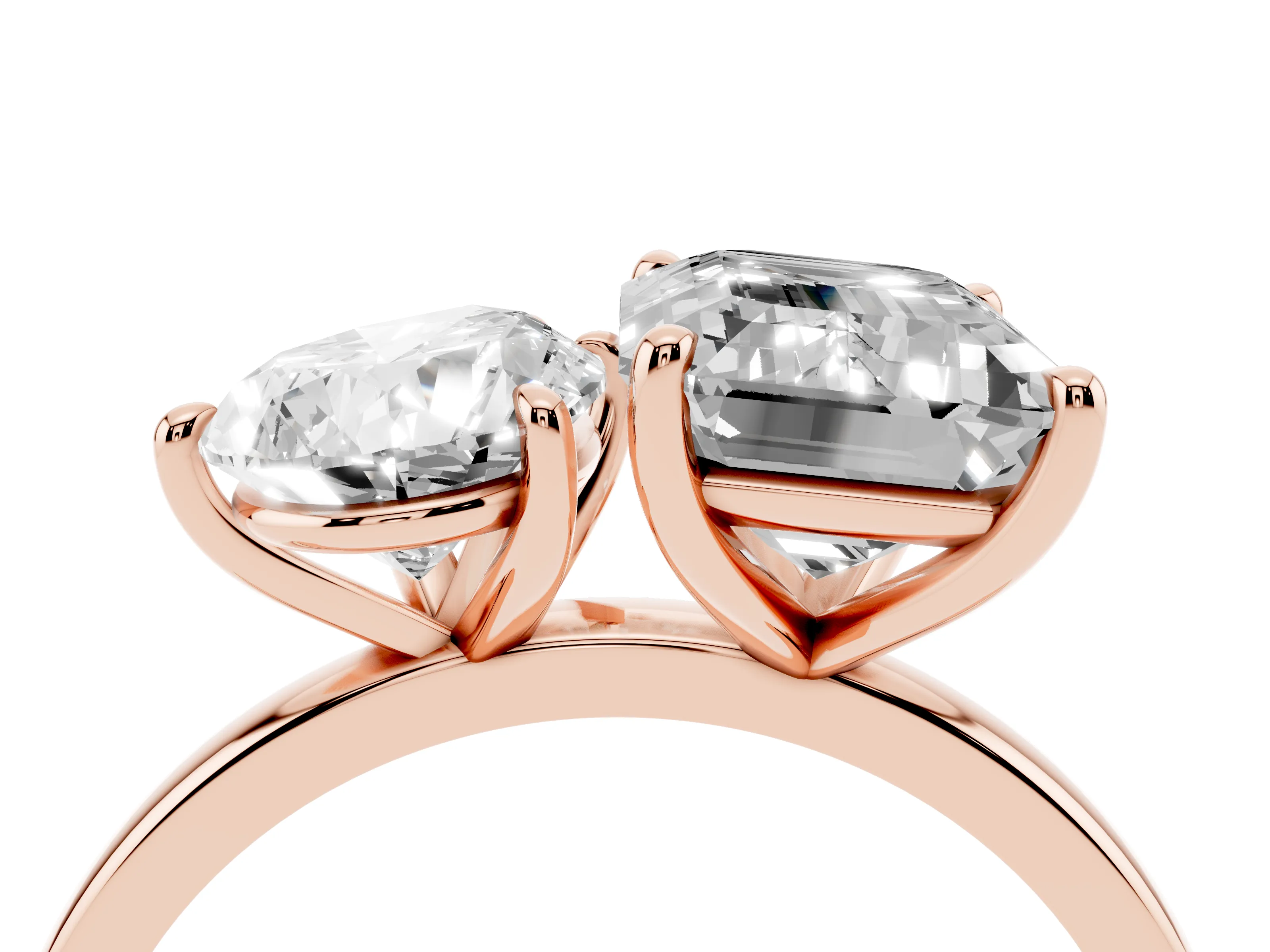 Pear Cut and Emerald Cut Toi Moi Ring Set in Rose gold with Prong Setting