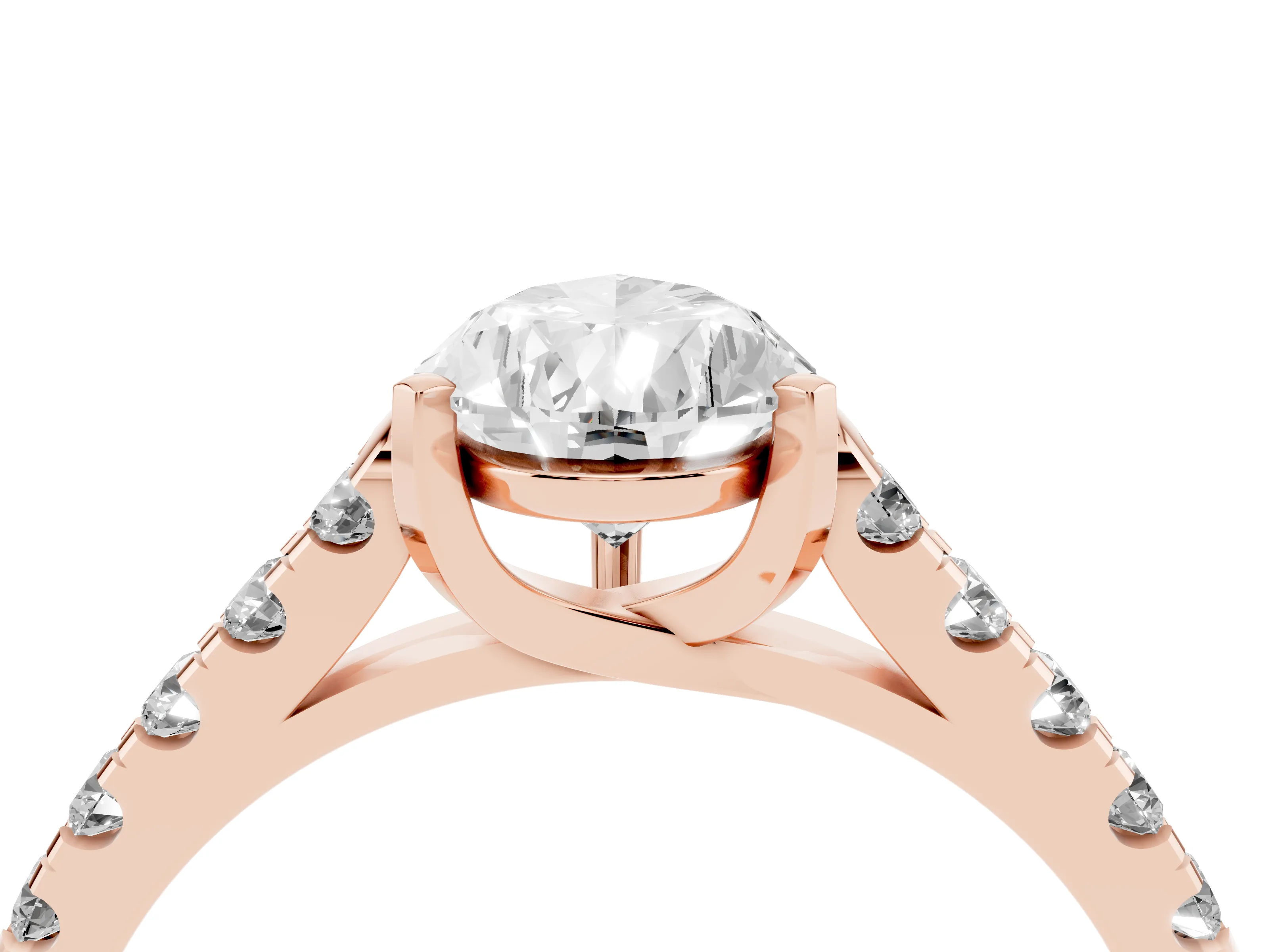 Pear-Shaped Half Pave Solitaire Engagement Ring Setting | Slim Flat Band | Rose Gold