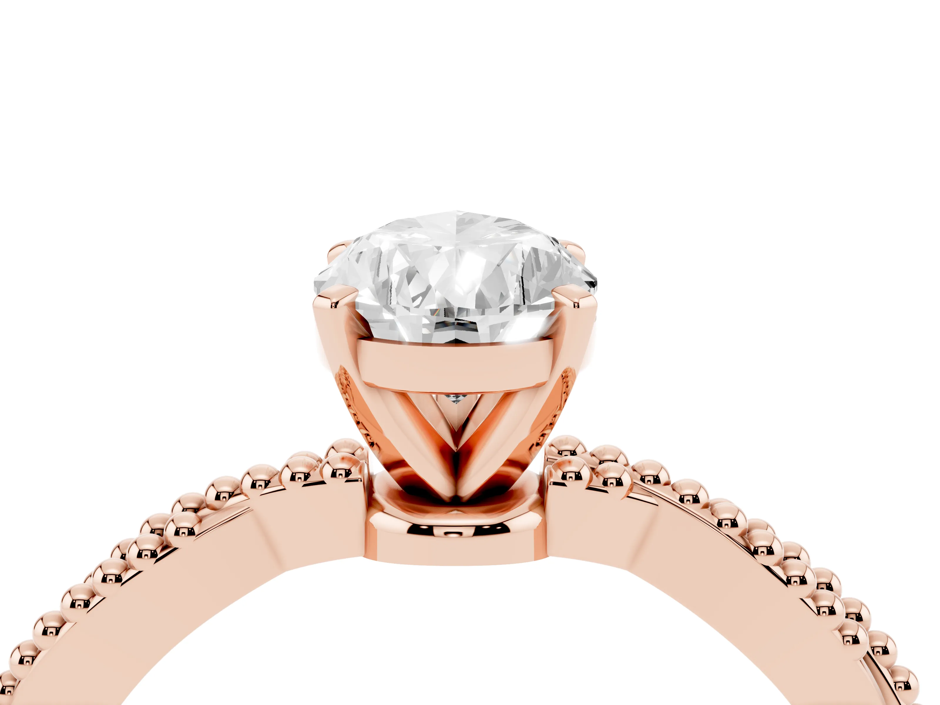 Pear Cut Diamond Solitaire Ring Set in Rose gold with Twisted Band and Bead Prong Setting